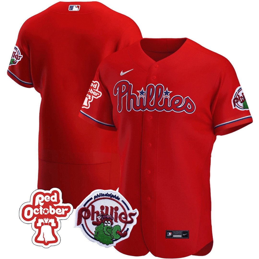 Men's Philadelphia Phillies Team Red October Patch Flex Red Jersey
