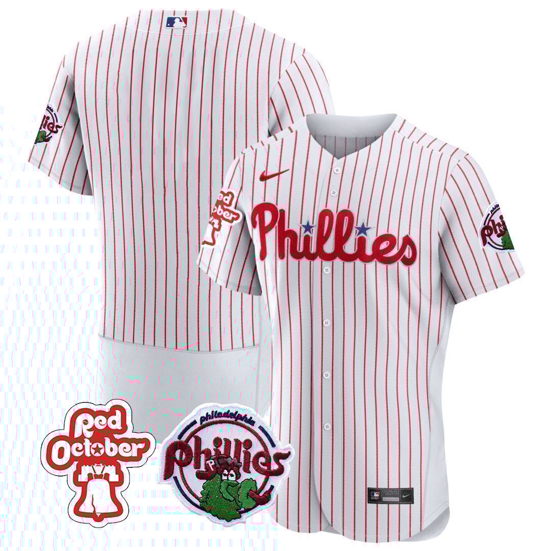 Men's Philadelphia Phillies Team Red October Patch Flex White Jersey