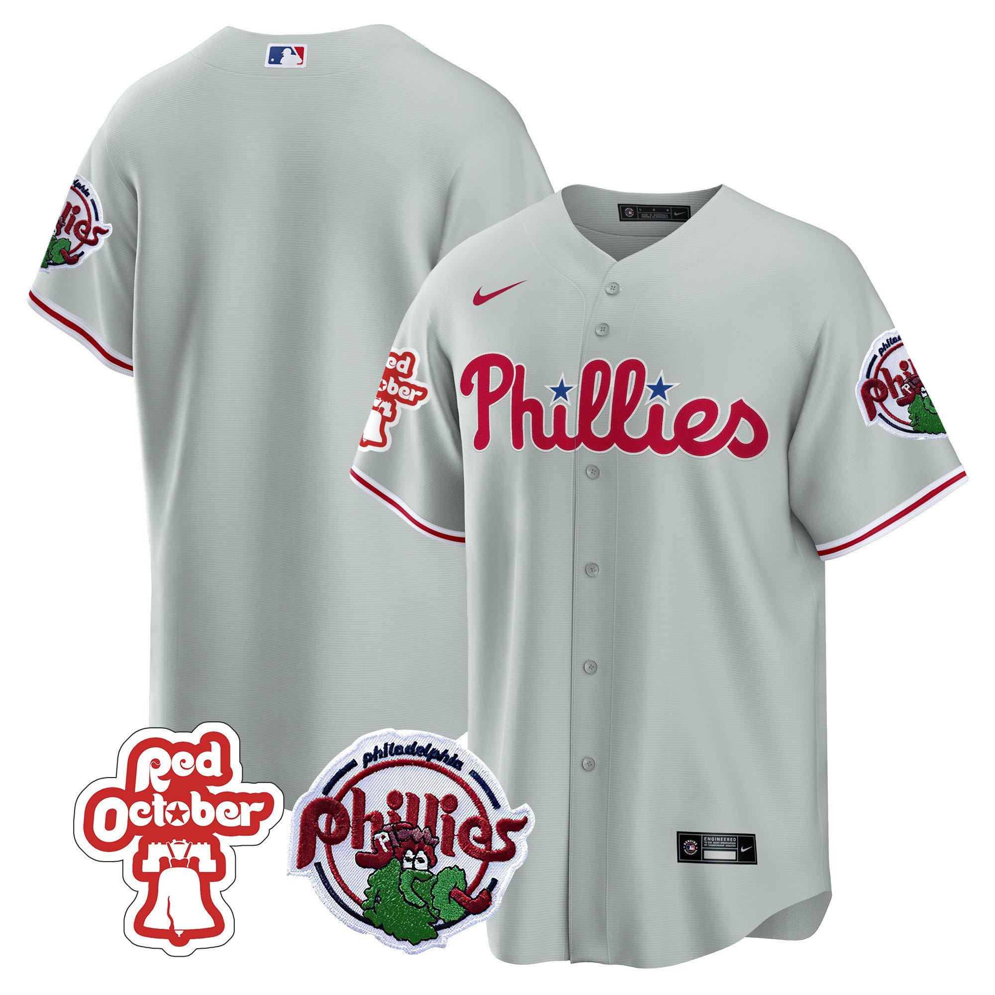 Men's Philadelphia Phillies Team Red October Patch Gray Jersey