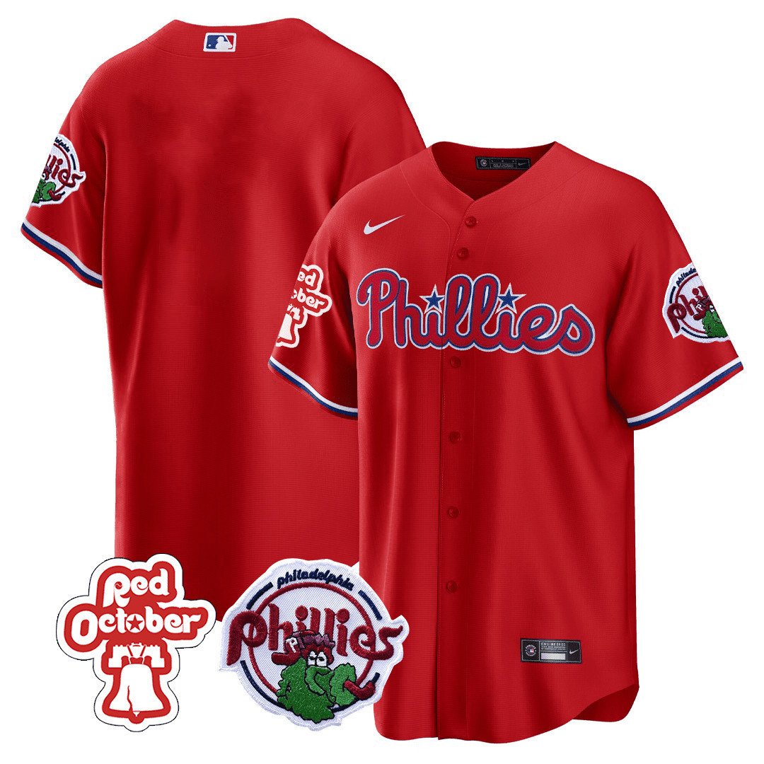 Men's Philadelphia Phillies Team Red October Patch Red Jersey