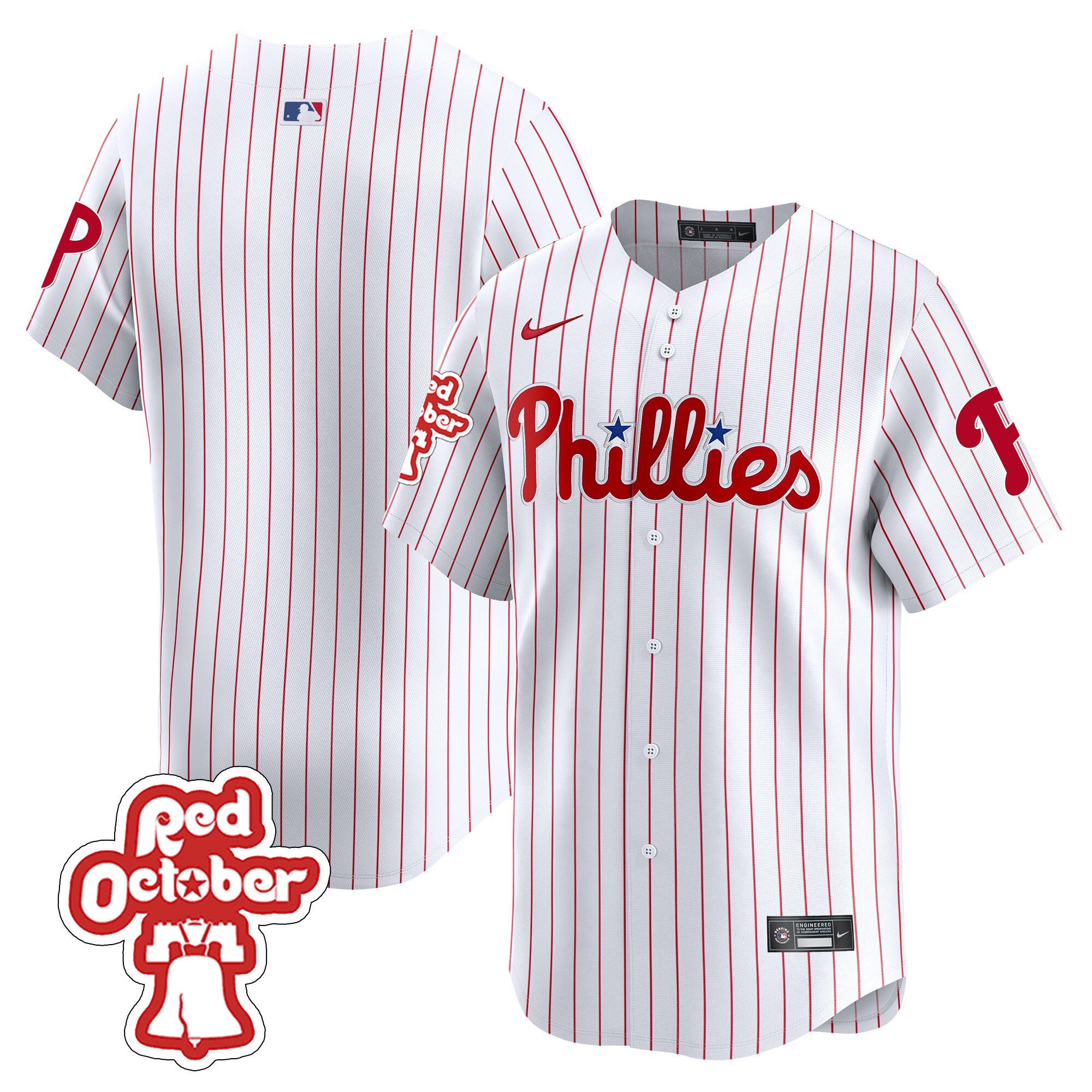 Men's Philadelphia Phillies Team Red Octorber Patch Vapor Premier Limited White Jersey