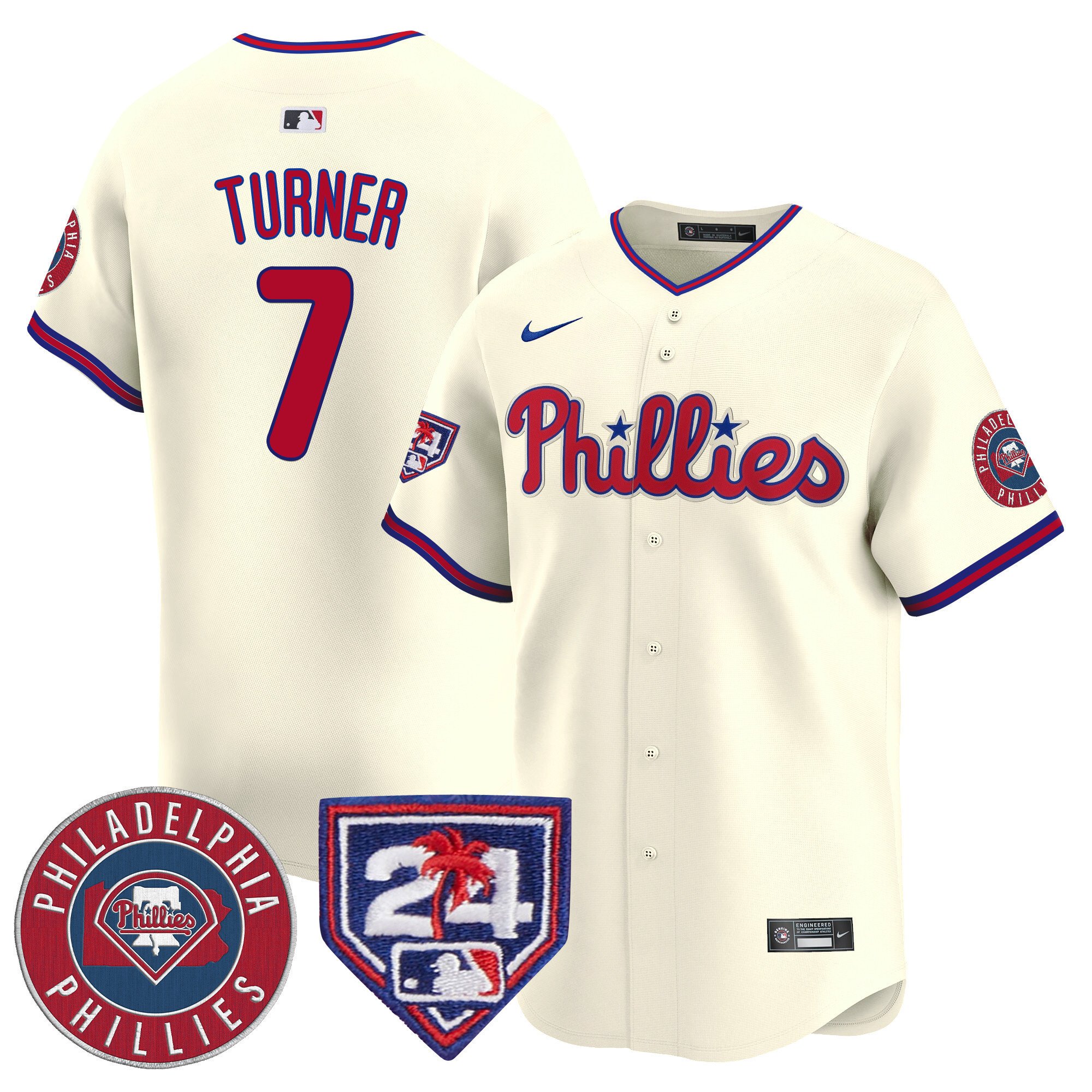 Men's Philadelphia Phillies Trea Turner 2024 Spring Training Patch Vapor Premier Limited Cream Jersey