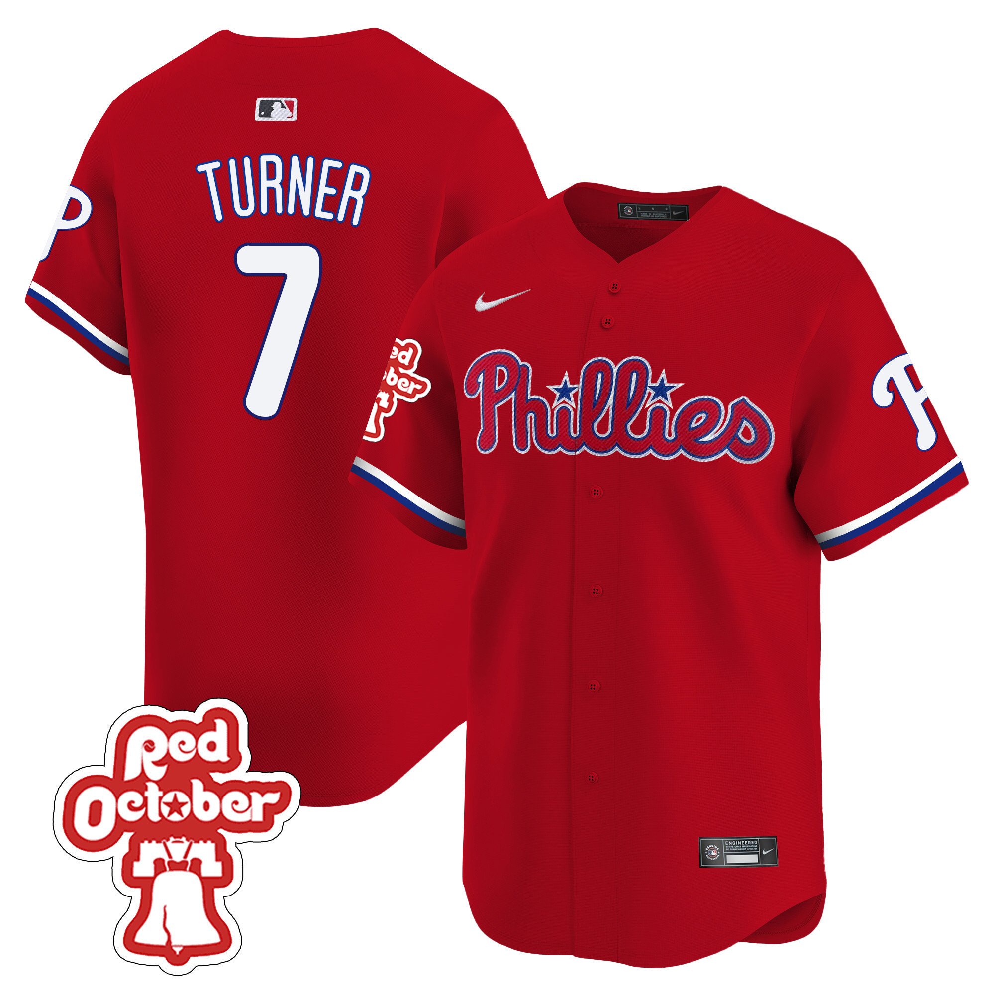 Men's Philadelphia Phillies Trea Turner Red Octorber Patch Vapor Premier Limited Red Jersey