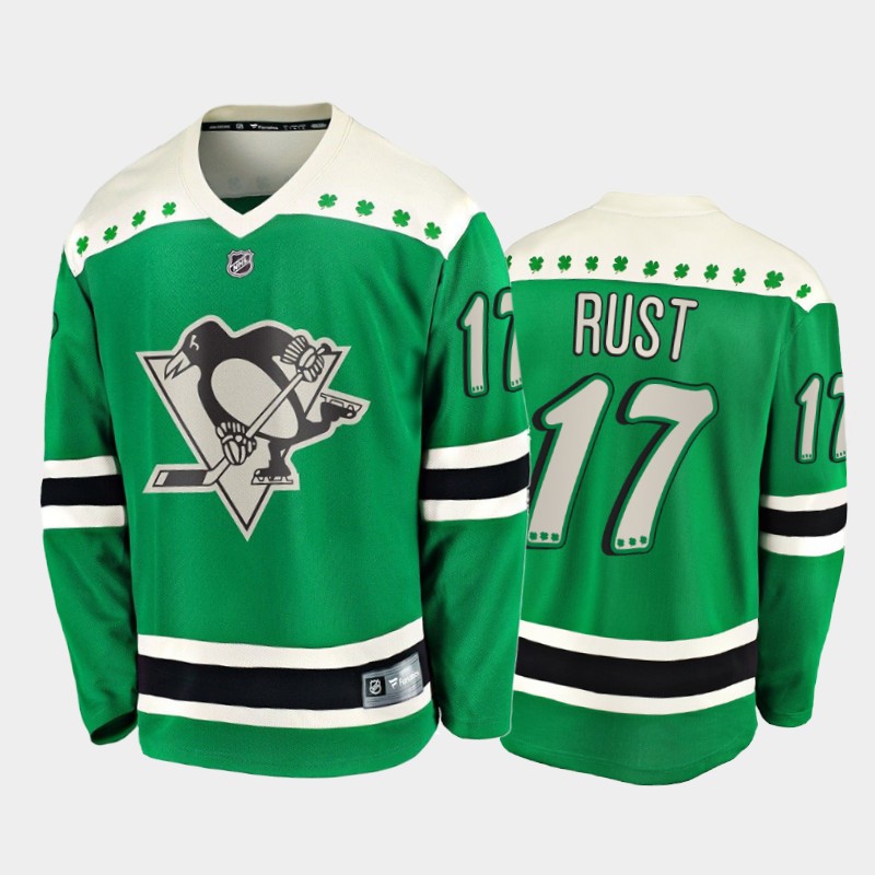 Men's Pittsburgh Penguins Bryan Rust #17 2021 St. Patrick's Day Green Jersey