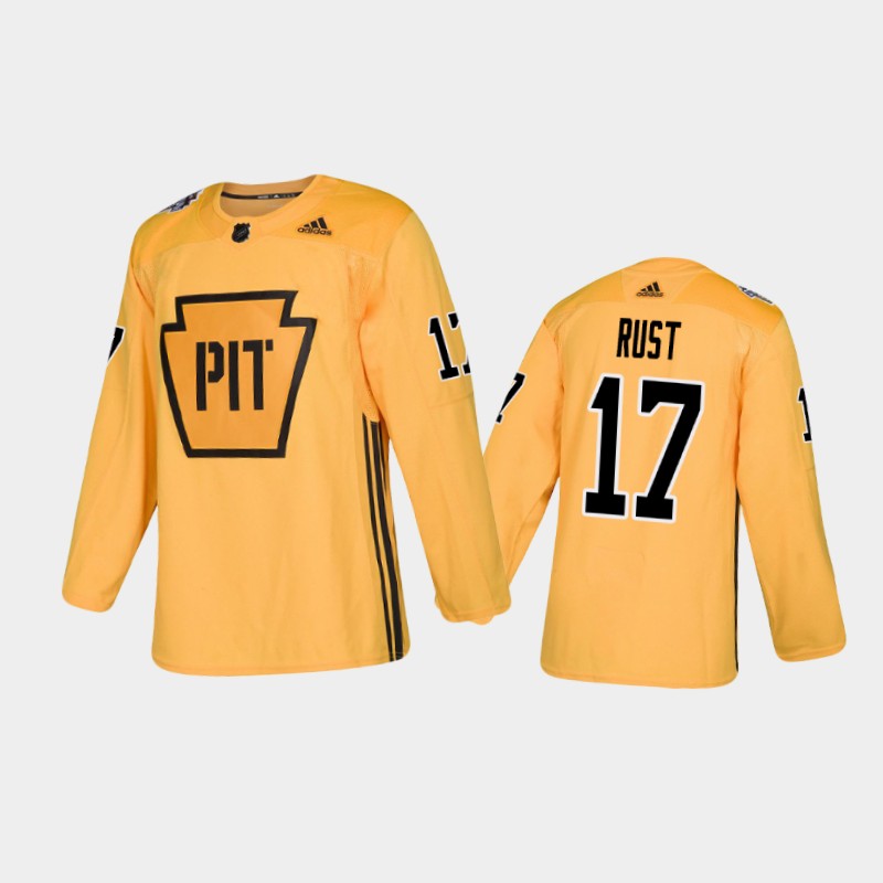 Men's Pittsburgh Penguins Bryan Rust #17 Practice Gold Jersey