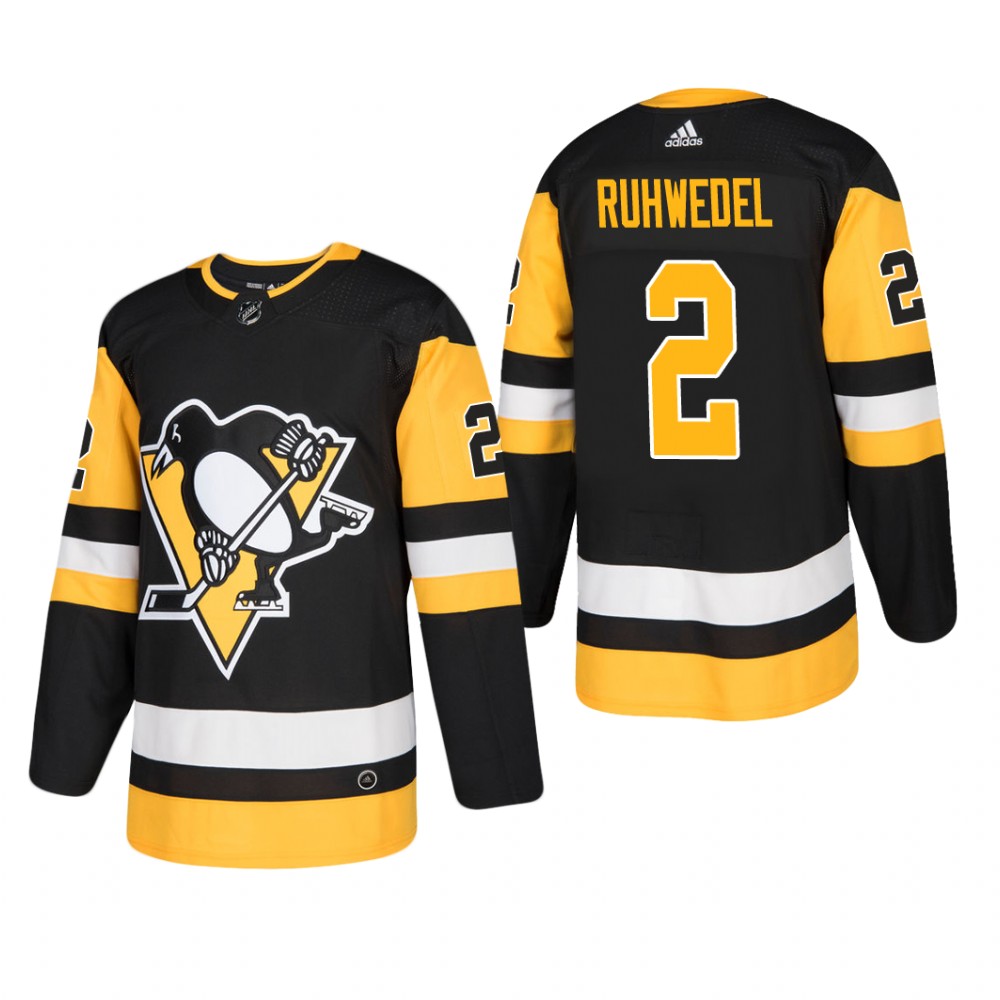 Men's Pittsburgh Penguins Chad Ruhwedel #2 Home Black Player Cheap Jersey