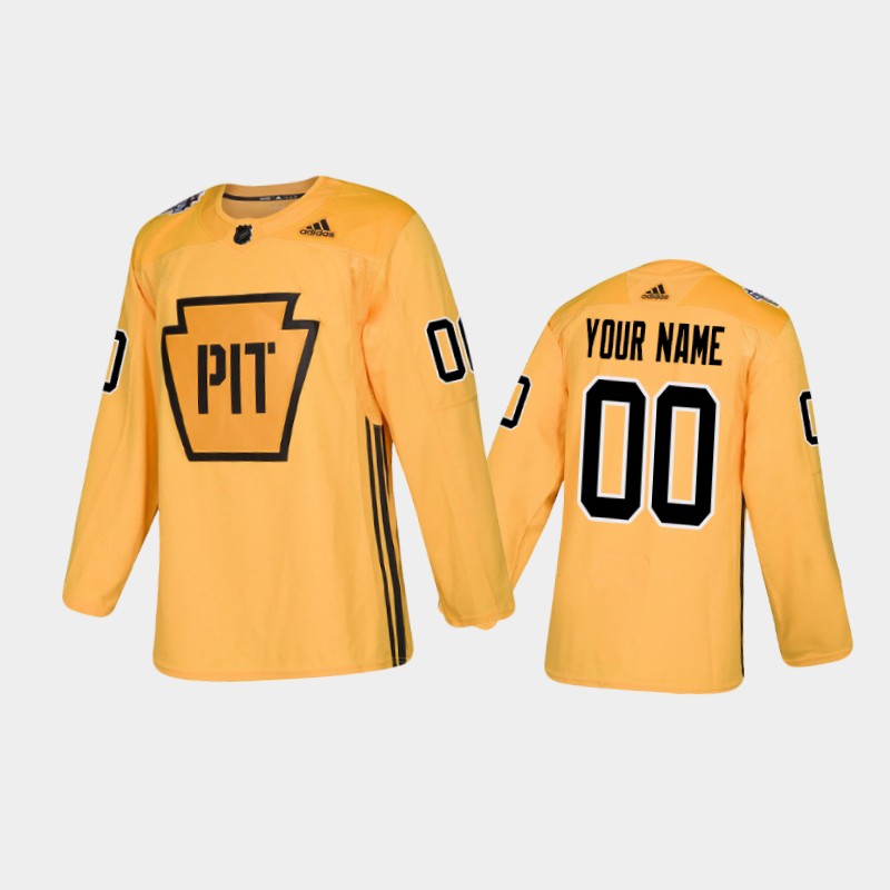Men's Pittsburgh Penguins Custom #00 Practice Gold Jersey