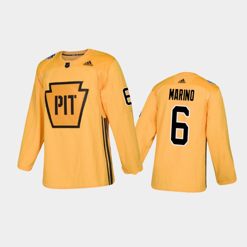Men's Pittsburgh Penguins John Marino #6 Practice Gold Jersey