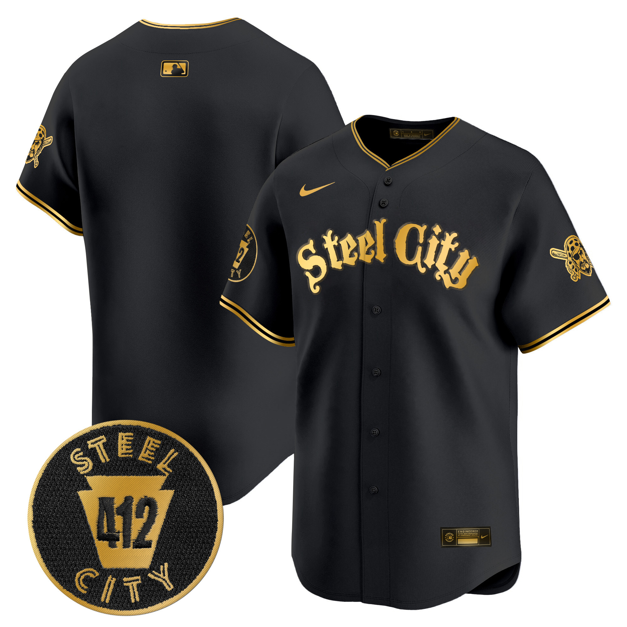Men's Pittsburgh Pirates 412 Patch Vapor Premier Limited Black Gold Jersey V5 - All Stitched