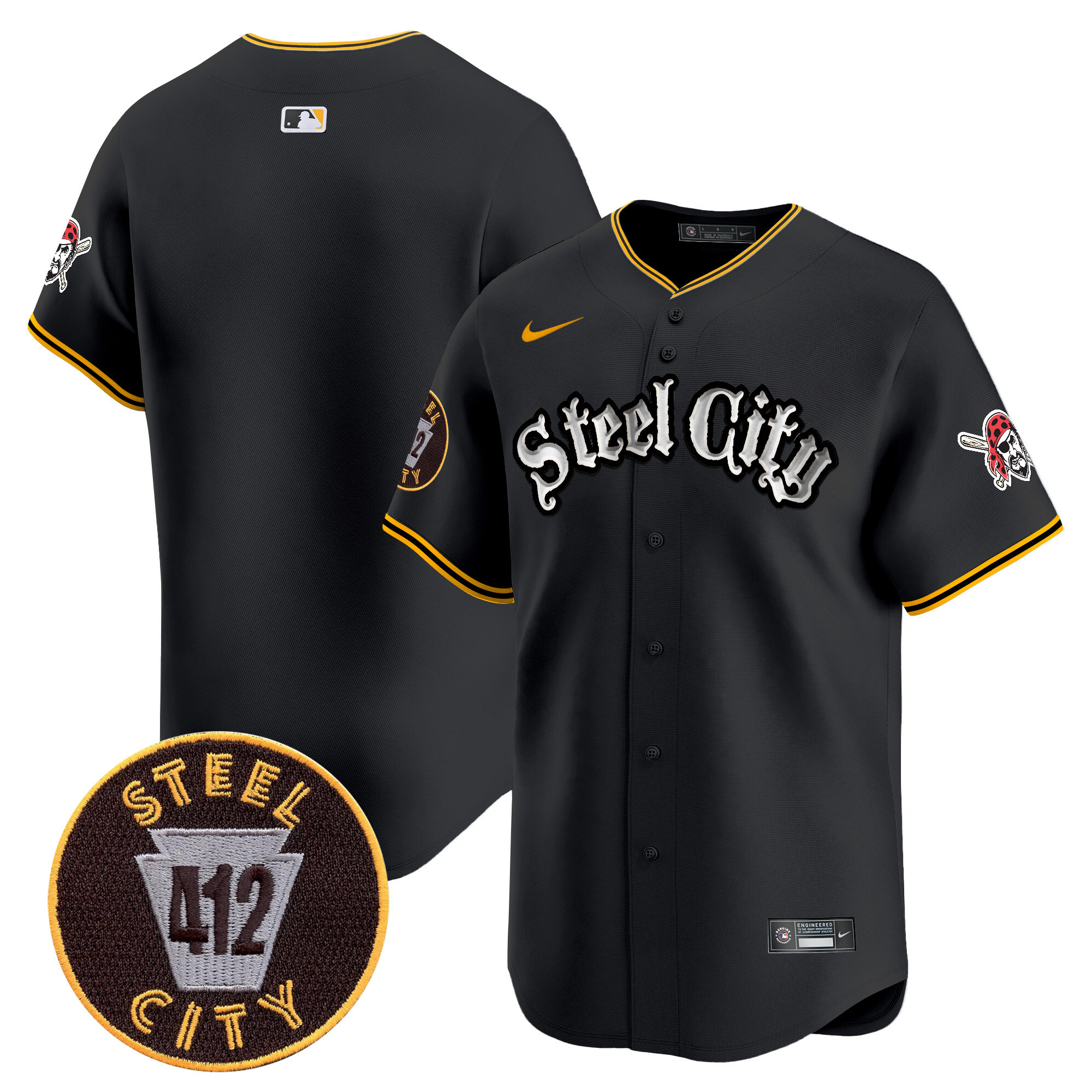 Men's Pittsburgh Pirates 412 Patch Vapor Premier Limited Black Jersey V2 - All Stitched