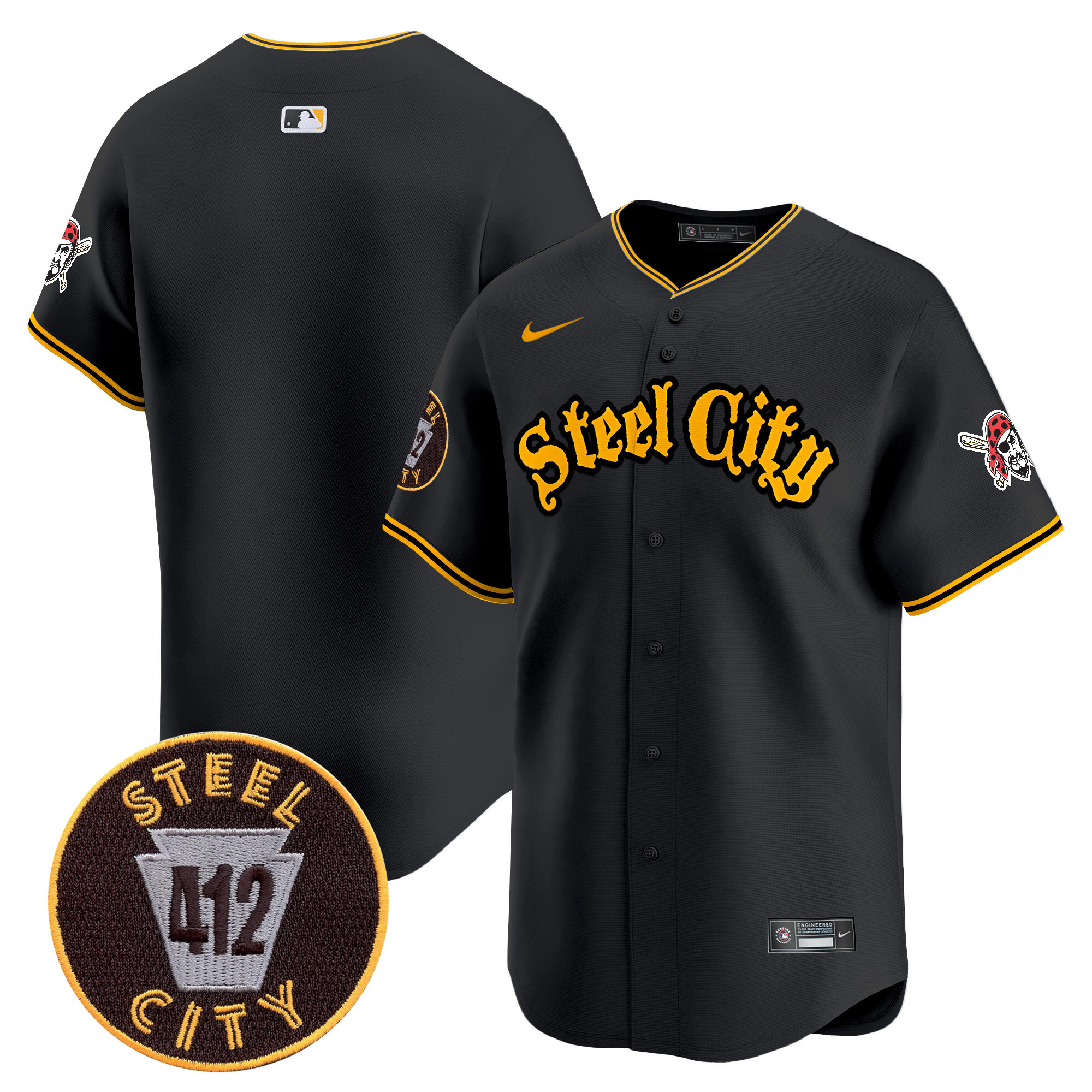 Men's Pittsburgh Pirates 412 Patch Vapor Premier Limited Black Jersey V5 - All Stitched