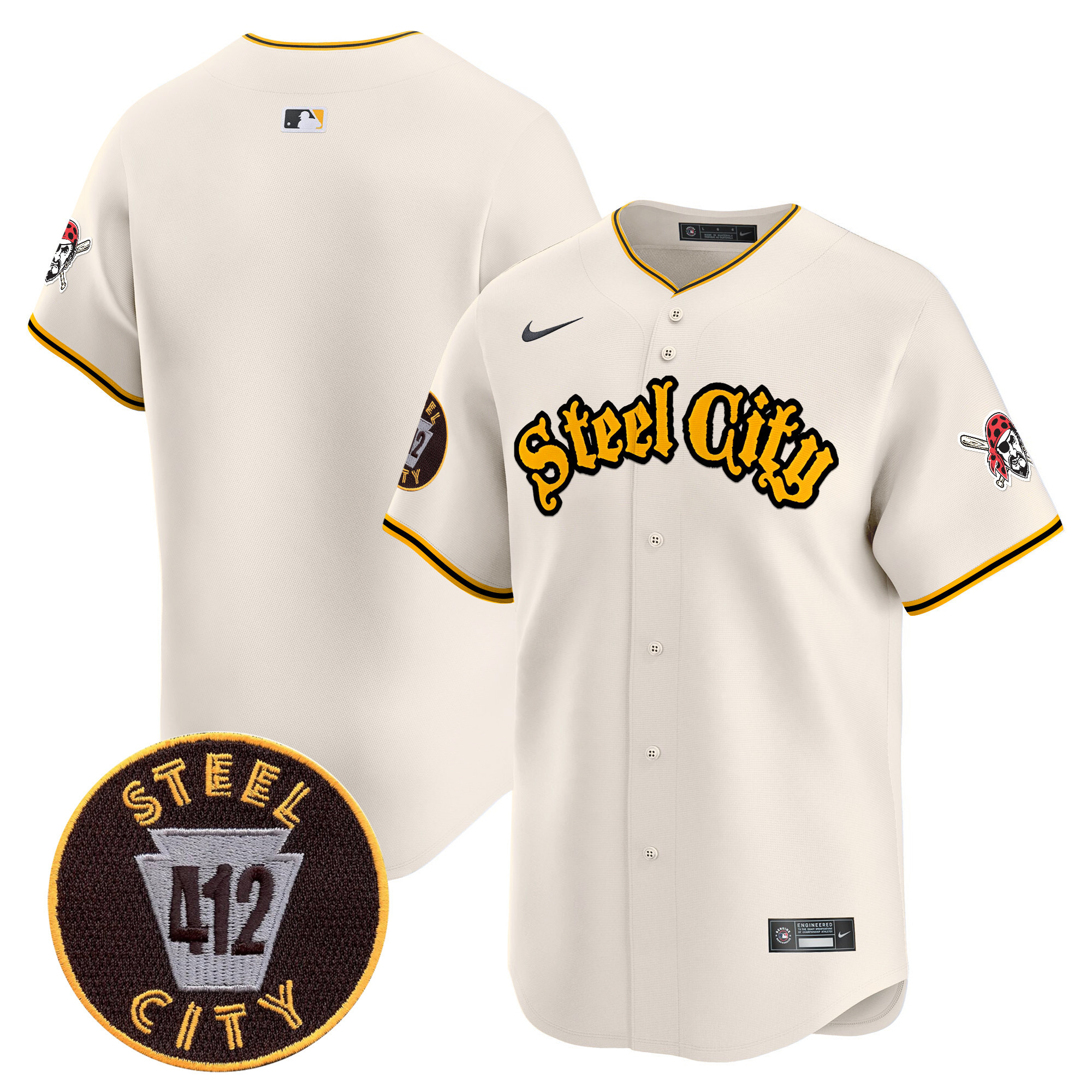 Men's Pittsburgh Pirates 412 Patch Vapor Premier Limited Cream Jersey - All Stitched