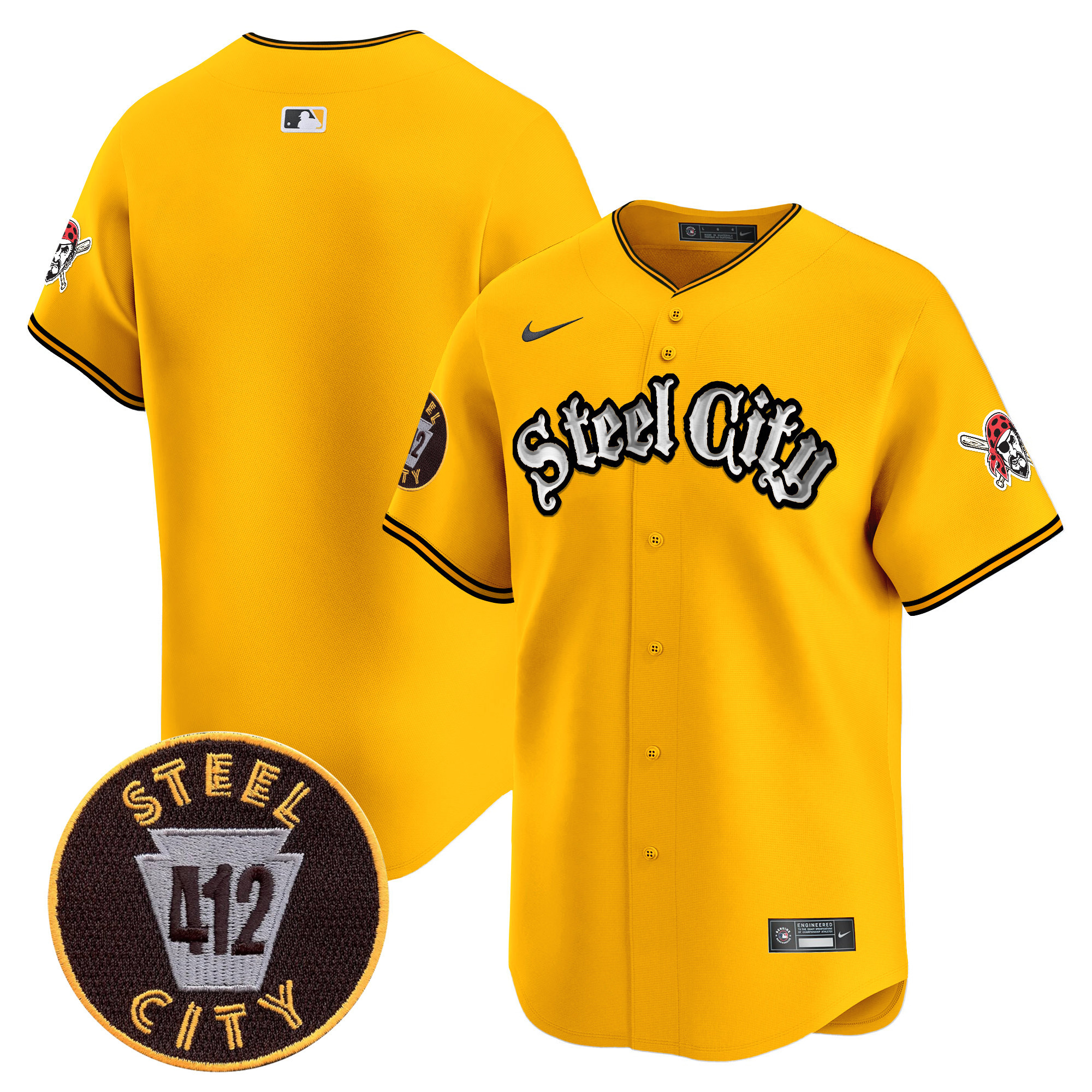 Men's Pittsburgh Pirates 412 Patch Vapor Premier Limited Gold Jersey V2 - All Stitched