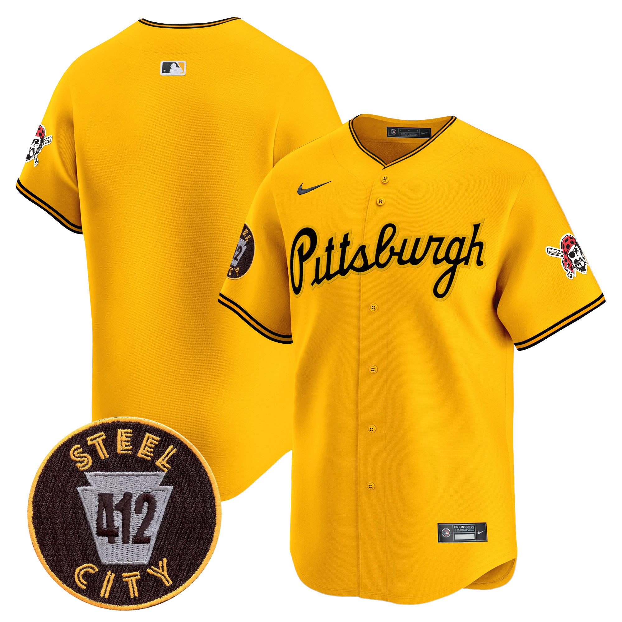 Men's Pittsburgh Pirates 412 Patch Vapor Premier Limited Gold Jersey V4 - All Stitched