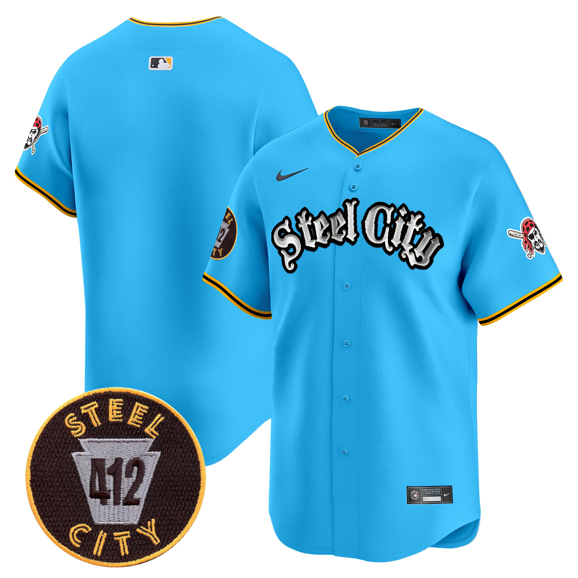 Men's Pittsburgh Pirates 412 Patch Vapor Premier Limited Light Blue Jersey V2 - All Stitched