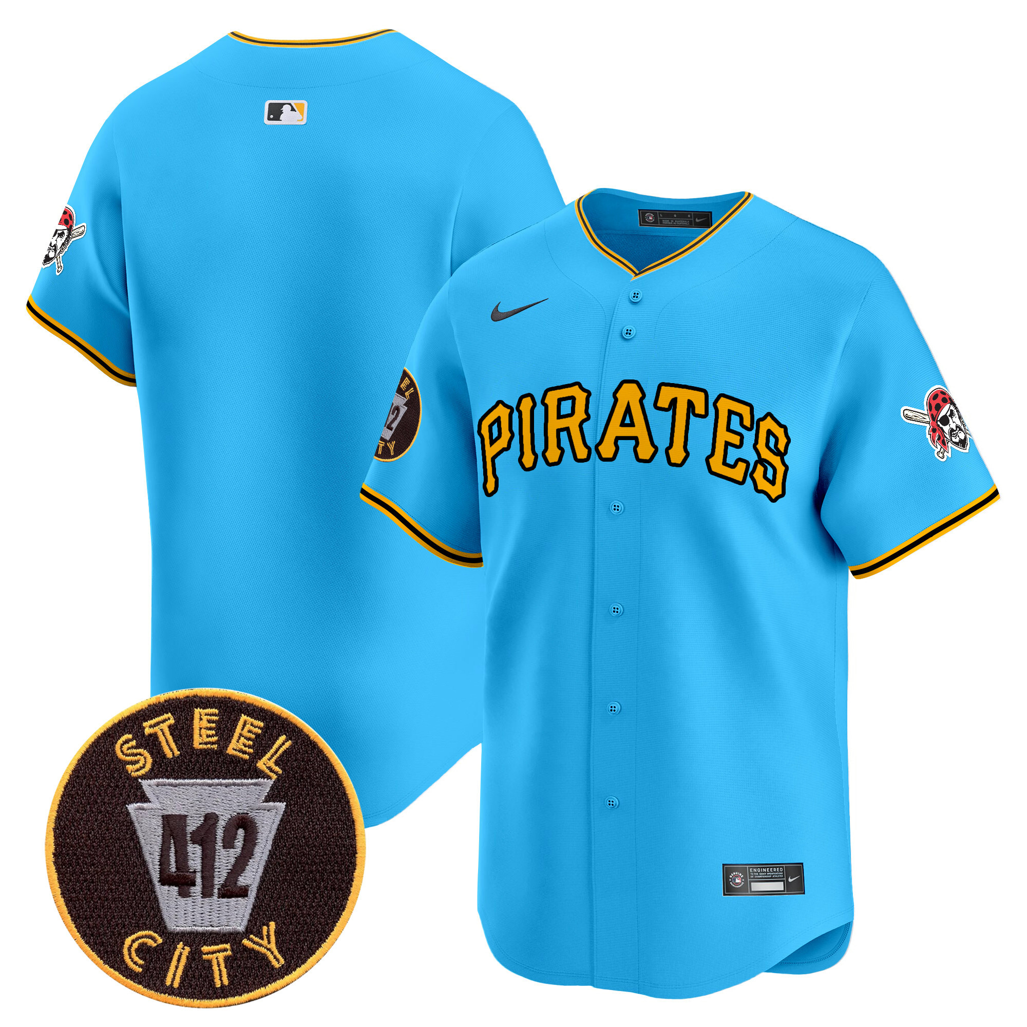 Men's Pittsburgh Pirates 412 Patch Vapor Premier Limited Light Blue Jersey V3 - All Stitched