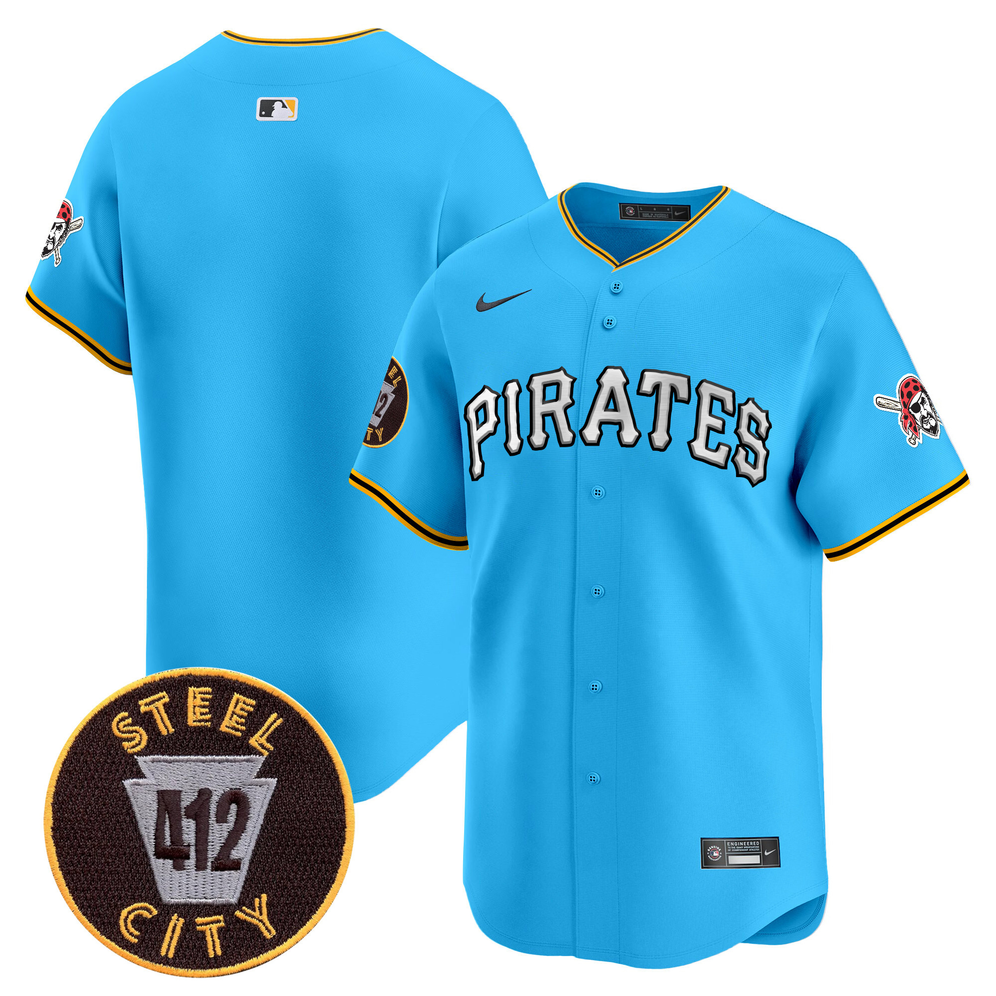 Men's Pittsburgh Pirates 412 Patch Vapor Premier Limited Light Blue Jersey V6 - All Stitched