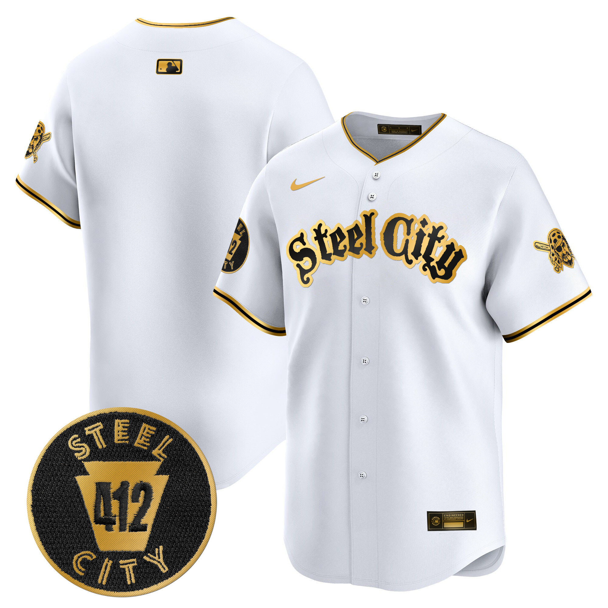 Men's Pittsburgh Pirates 412 Patch Vapor Premier Limited White Gold Jersey V5 - All Stitched