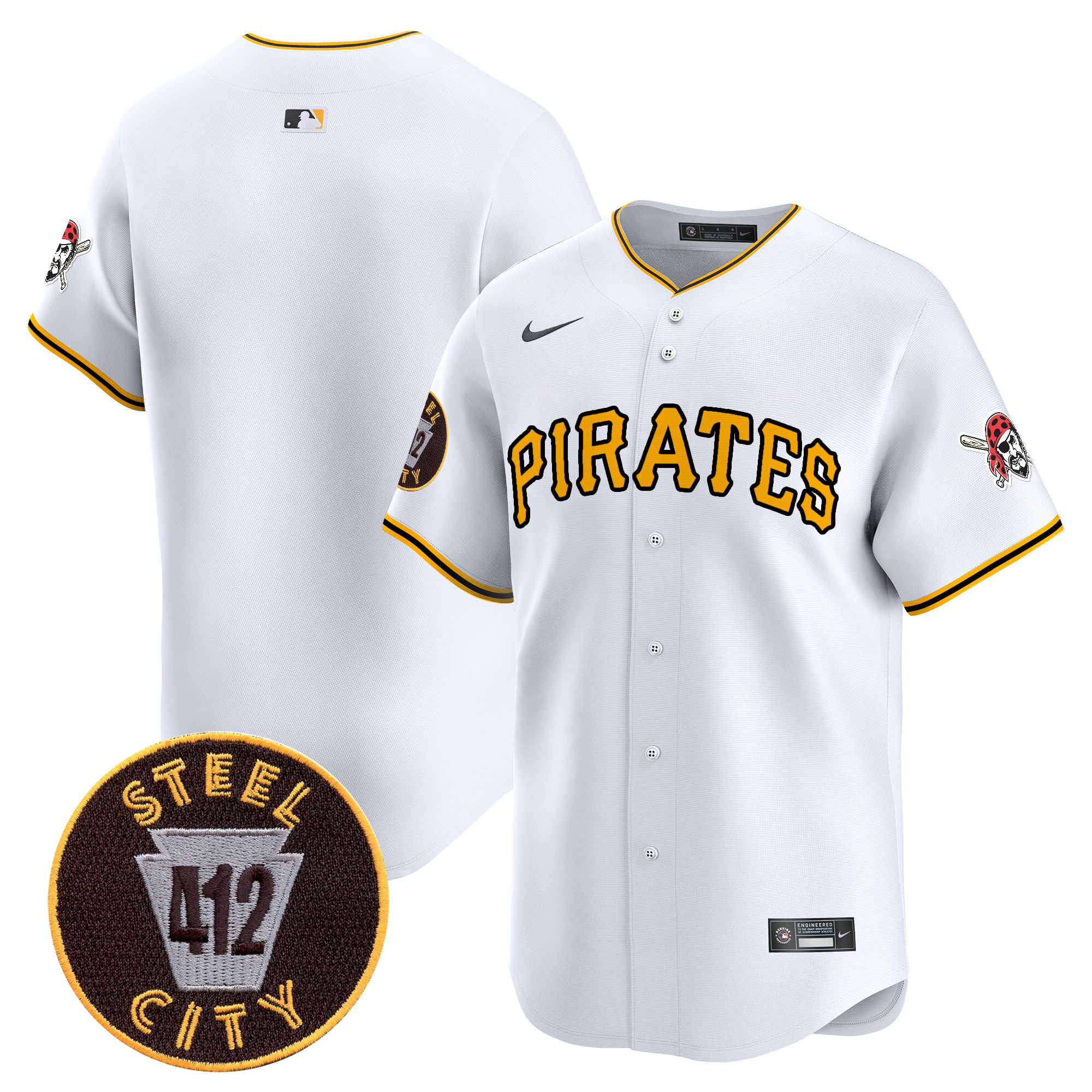 Men's Pittsburgh Pirates 412 Patch Vapor Premier Limited White Jersey V3 - All Stitched