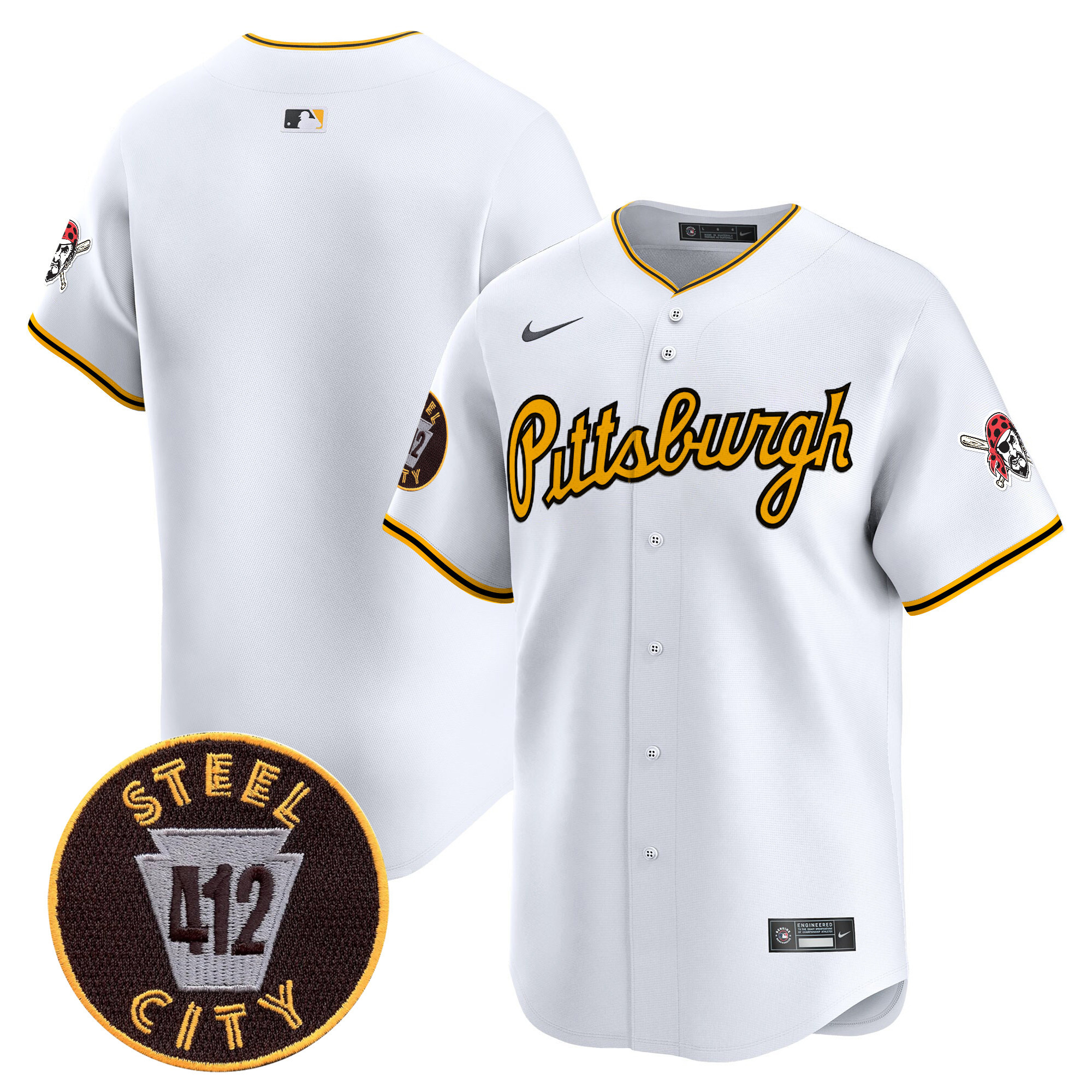 Men's Pittsburgh Pirates 412 Patch Vapor Premier Limited White Jersey V4 - All Stitched