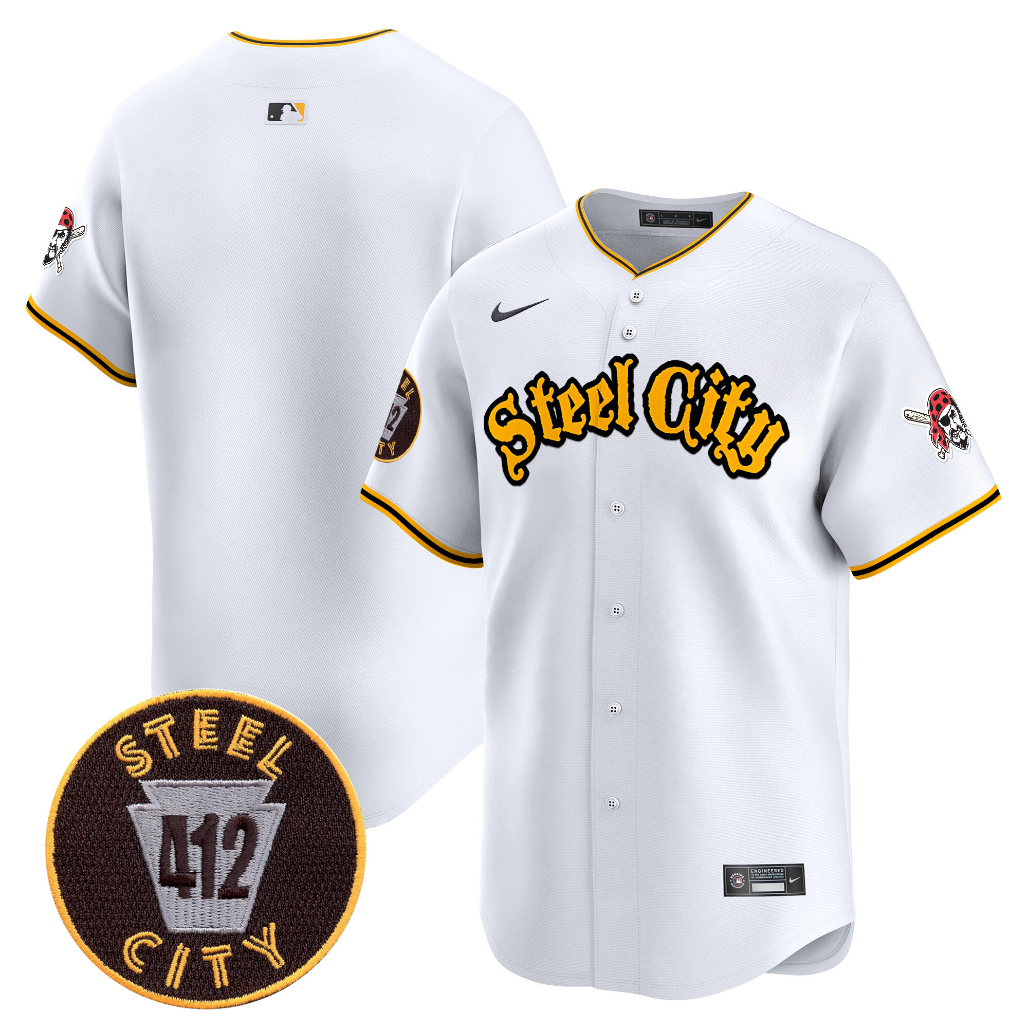 Men's Pittsburgh Pirates 412 Patch Vapor Premier Limited White Jersey V5 - All Stitched