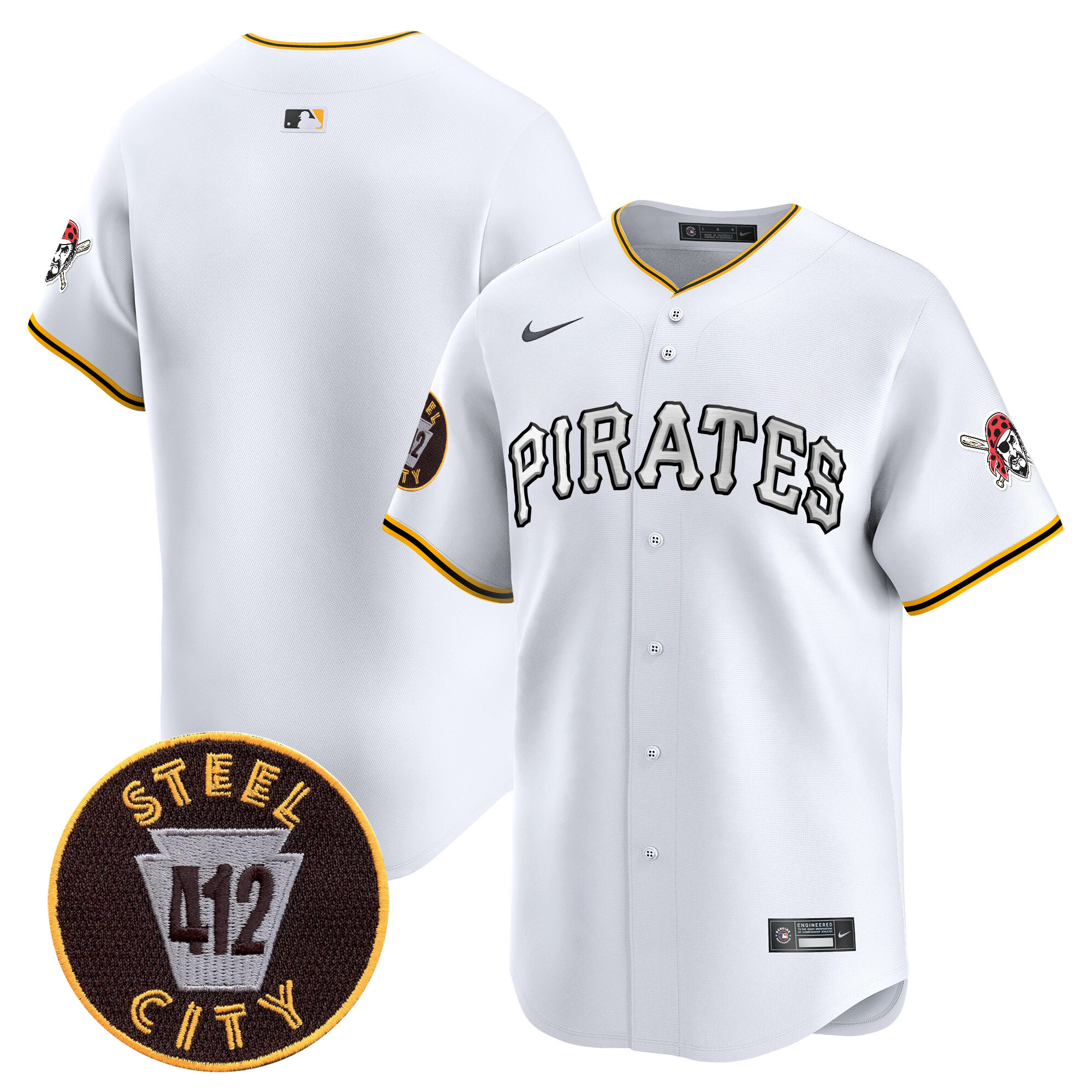 Men's Pittsburgh Pirates 412 Patch Vapor Premier Limited White Jersey V6 - All Stitched