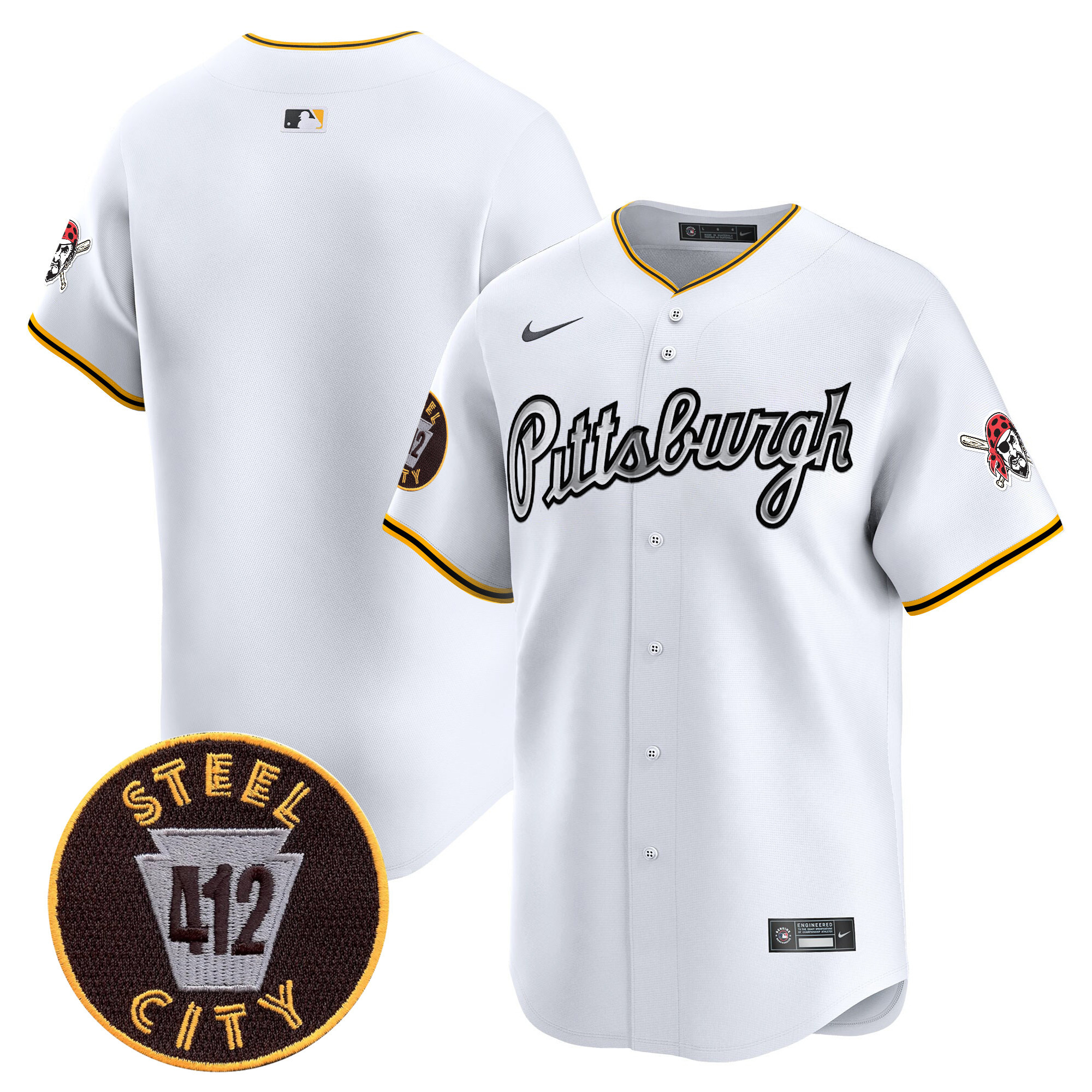 Men's Pittsburgh Pirates 412 Patch Vapor Premier Limited White Jersey V7 - All Stitched