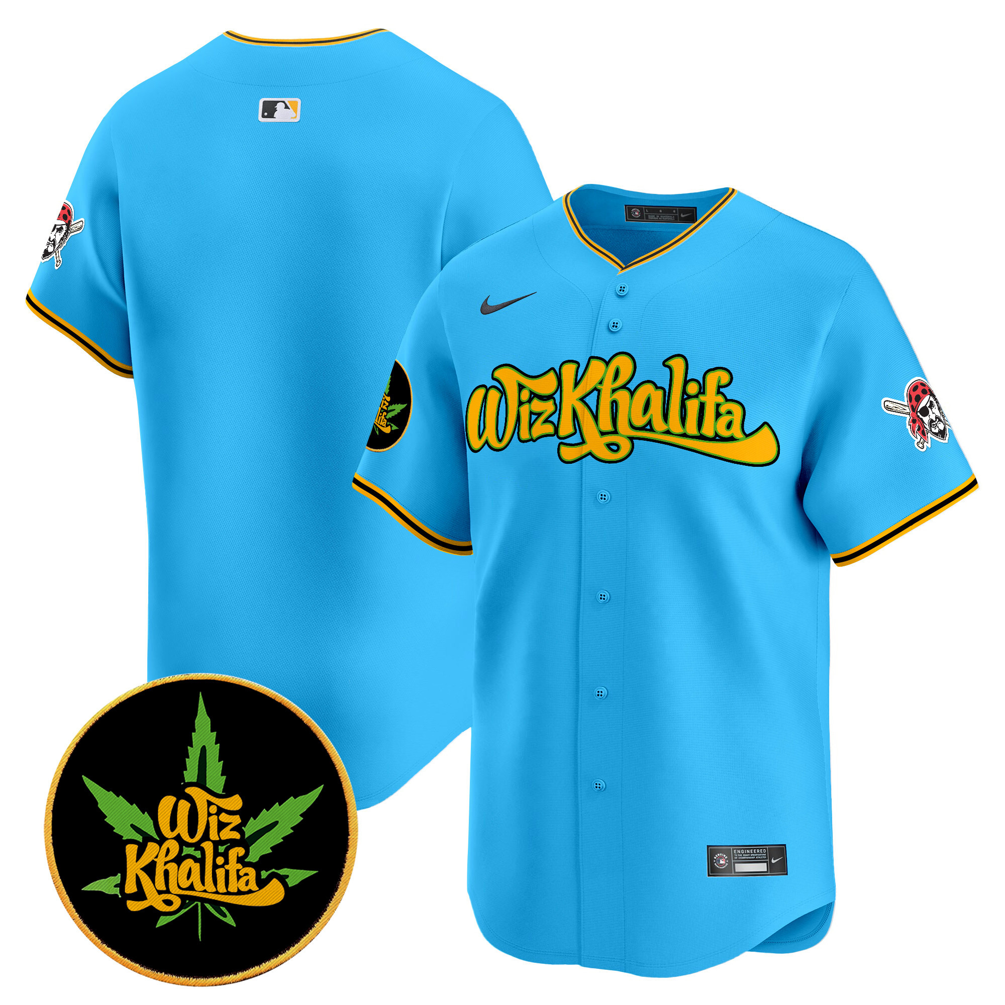 Men's Pittsburgh Pirates Wiz Khalifa Vapor Premier Limited Light Blue Jersey - All Stitched