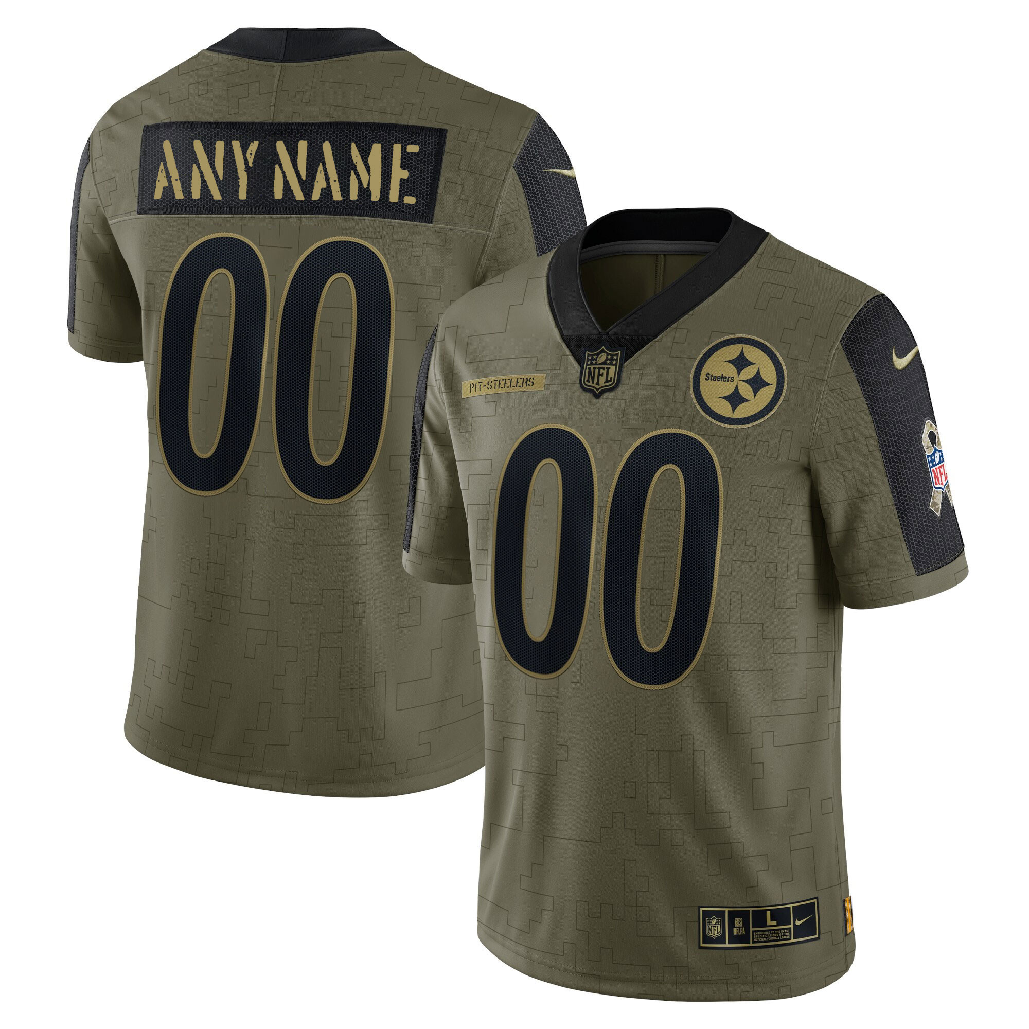 Men's Pittsburgh Steelers 2021 Salute To Service Limited Custom Salute To Service Jersey - Olive - All Stitched