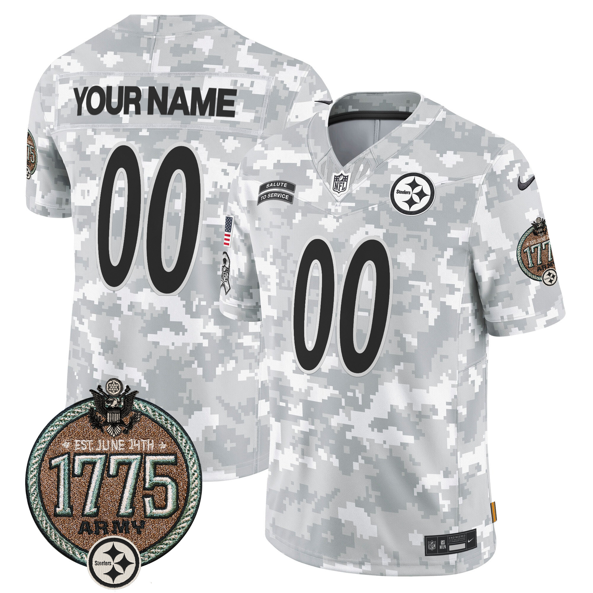 Men's Pittsburgh Steelers 2024 Salute to Service Establishment Year Patch Vapor Limited Custom Army Jersey - All Stitched