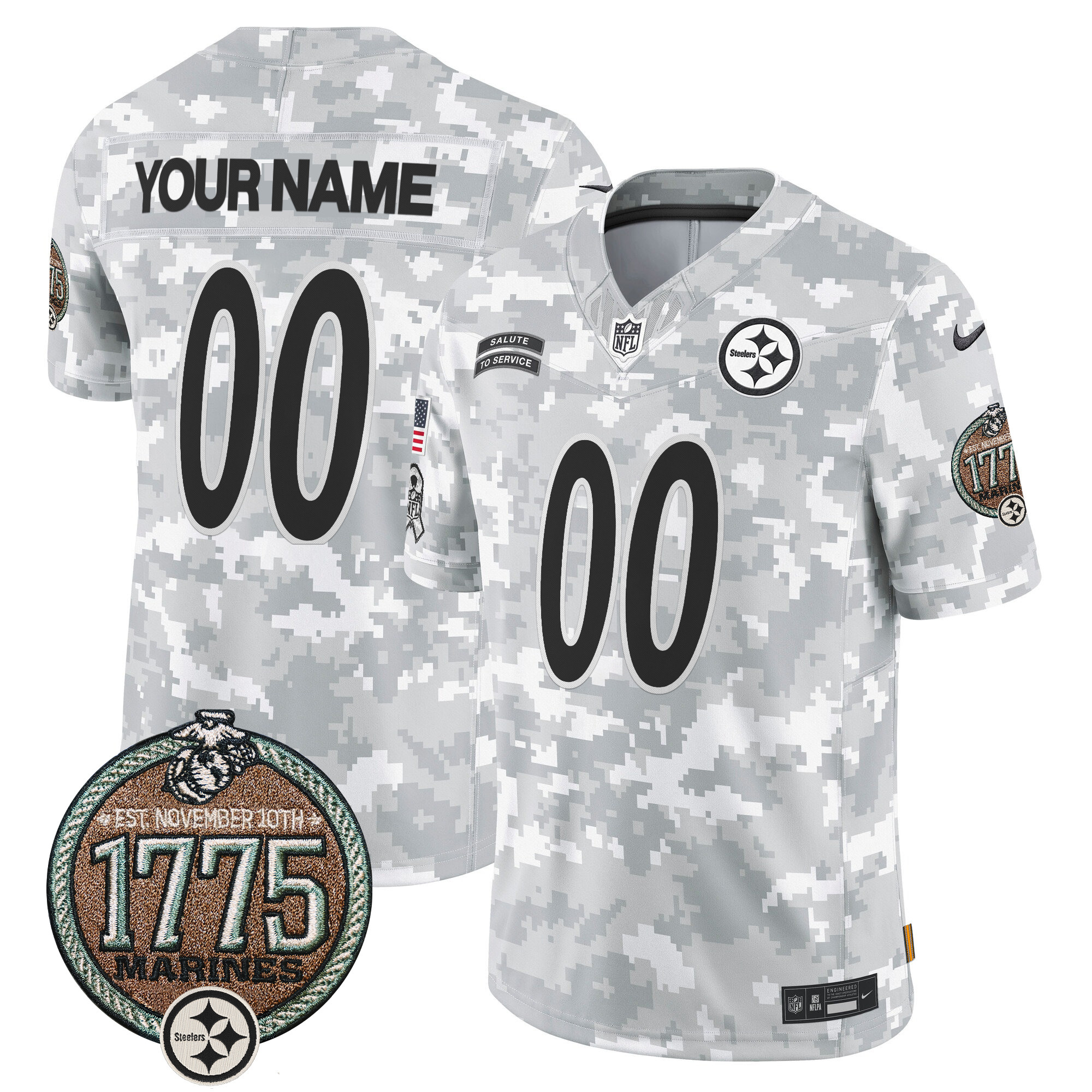 Men's Pittsburgh Steelers 2024 Salute to Service Establishment Year Patch Vapor Limited Custom Marines Jersey - All Stitched