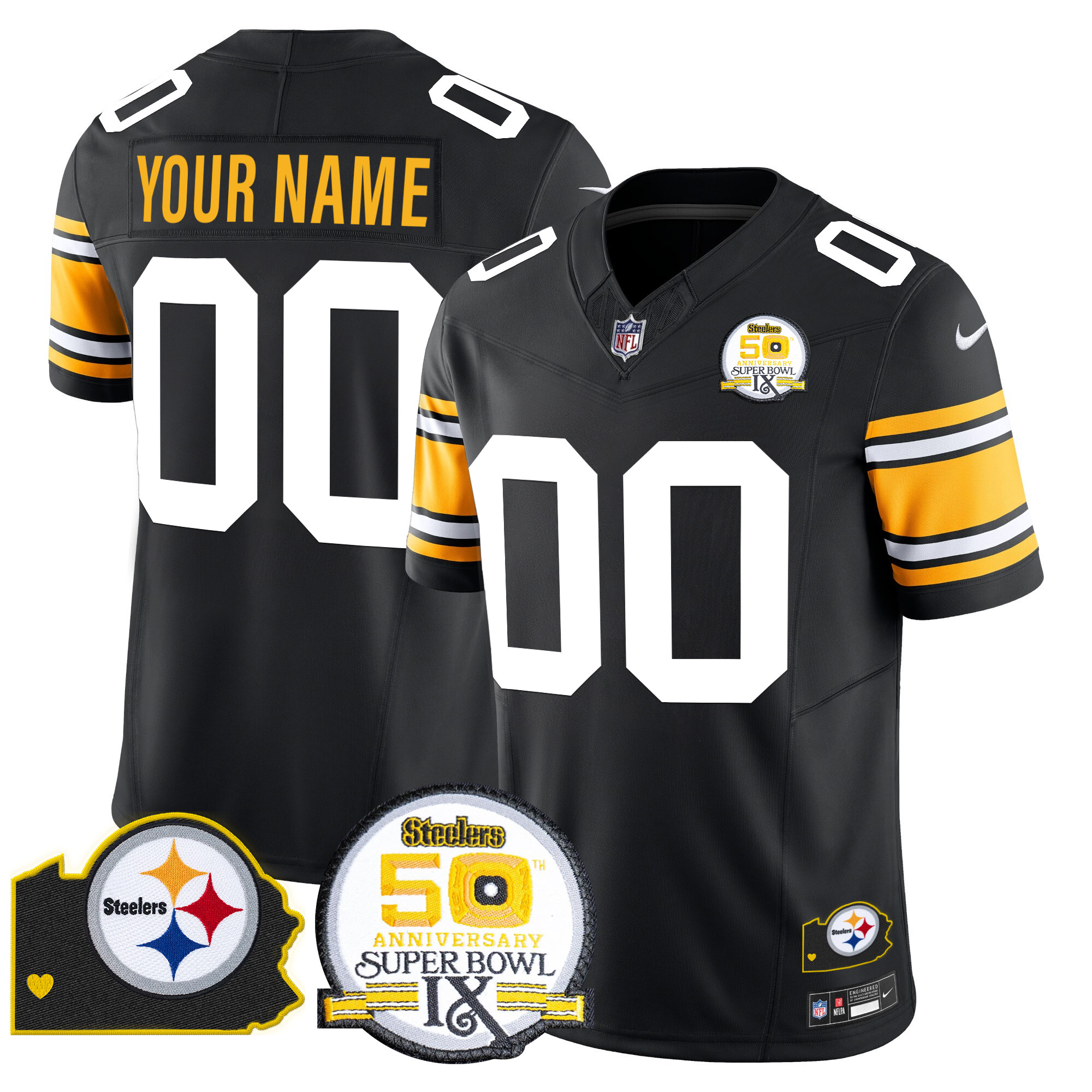 Men's Pittsburgh Steelers 50th Anniversary Of Super Bowl IX & Map Patch Vapor Limited Custom 1975 Throwback Jersey - All Stitched