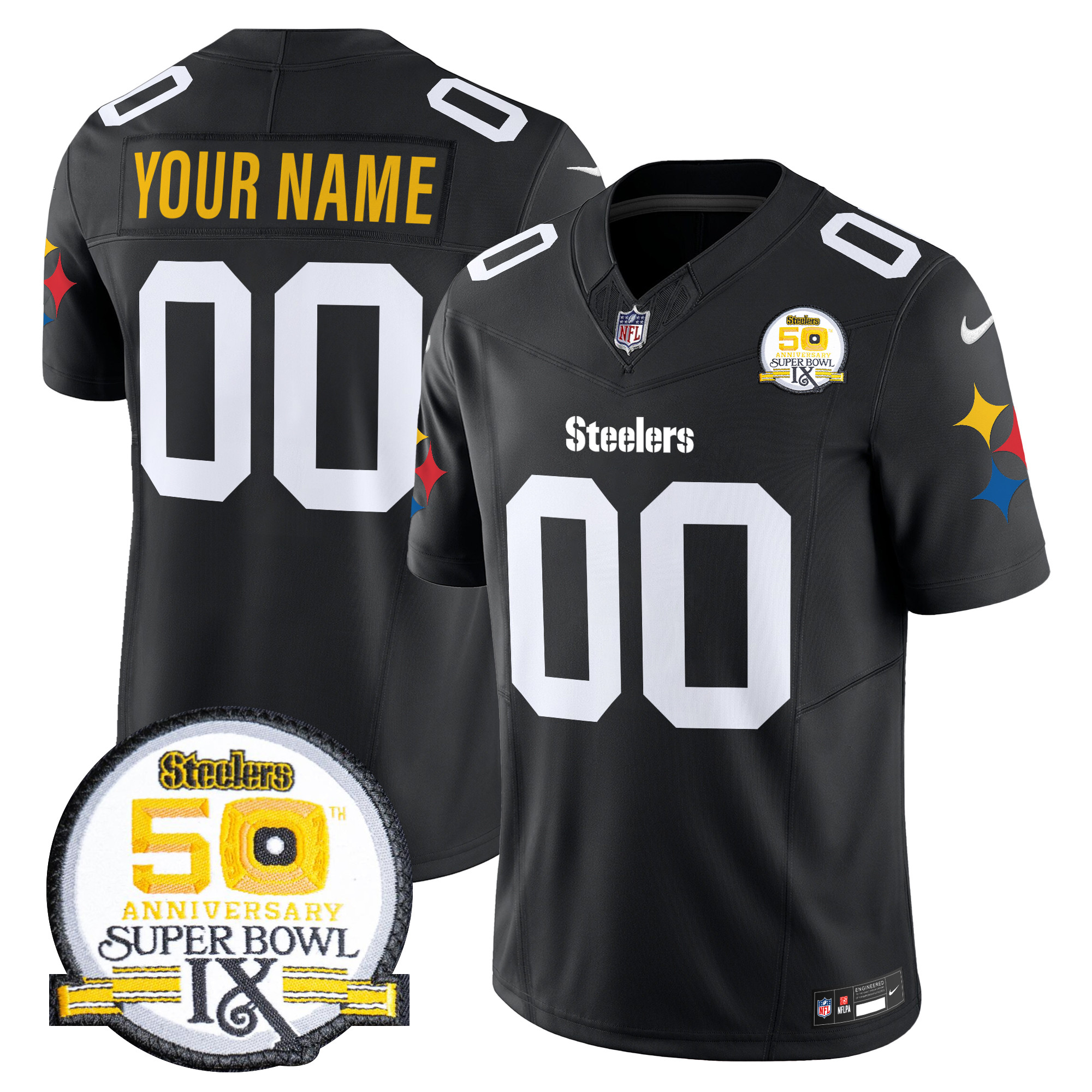 Men's Pittsburgh Steelers 50th Anniversary Of Super Bowl IX Patch Vapor Limited Custom 1975 Throwback Jersey - All Stitched