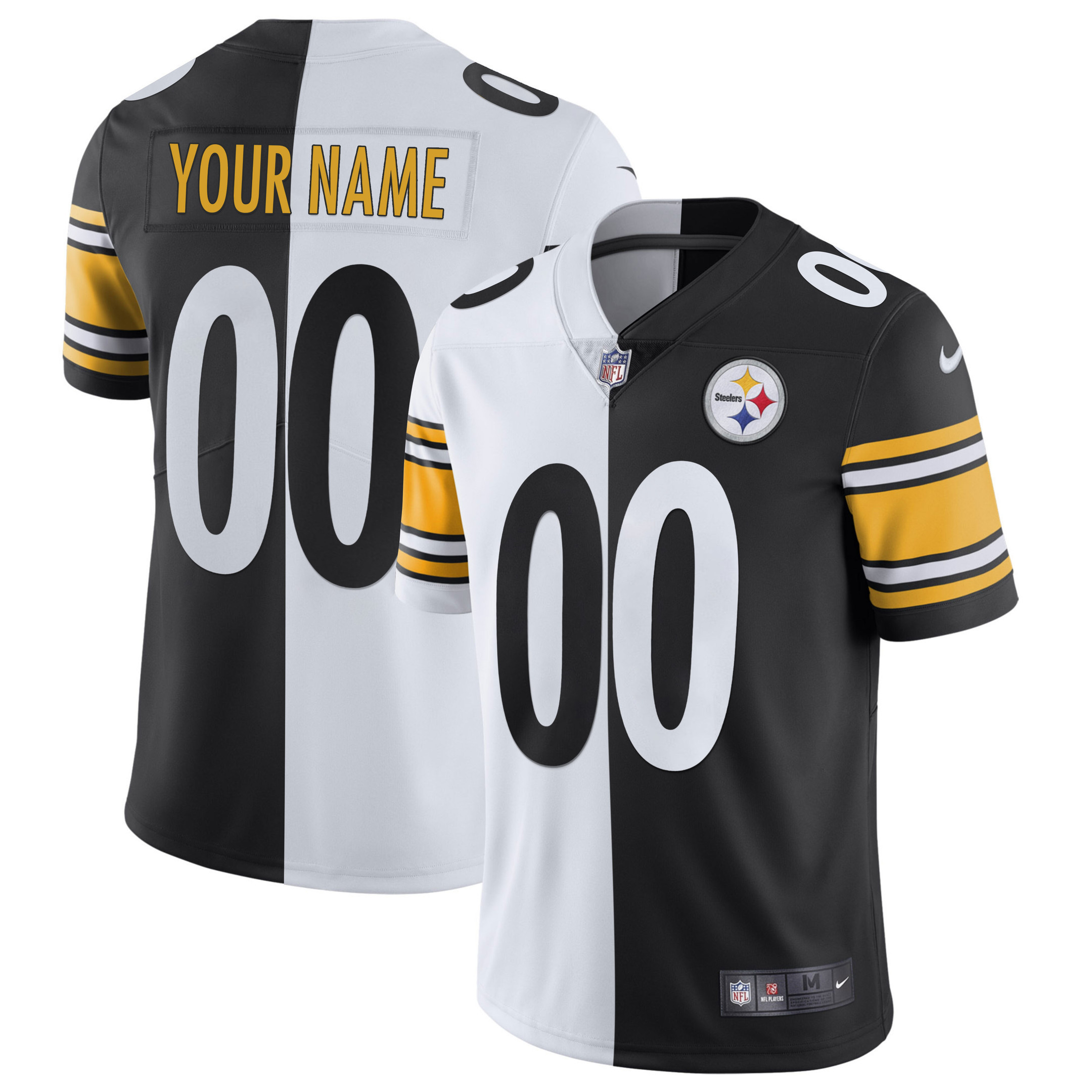 Men's Pittsburgh Steelers Gold and Split Custom Name and Number Jersey - All Stitched