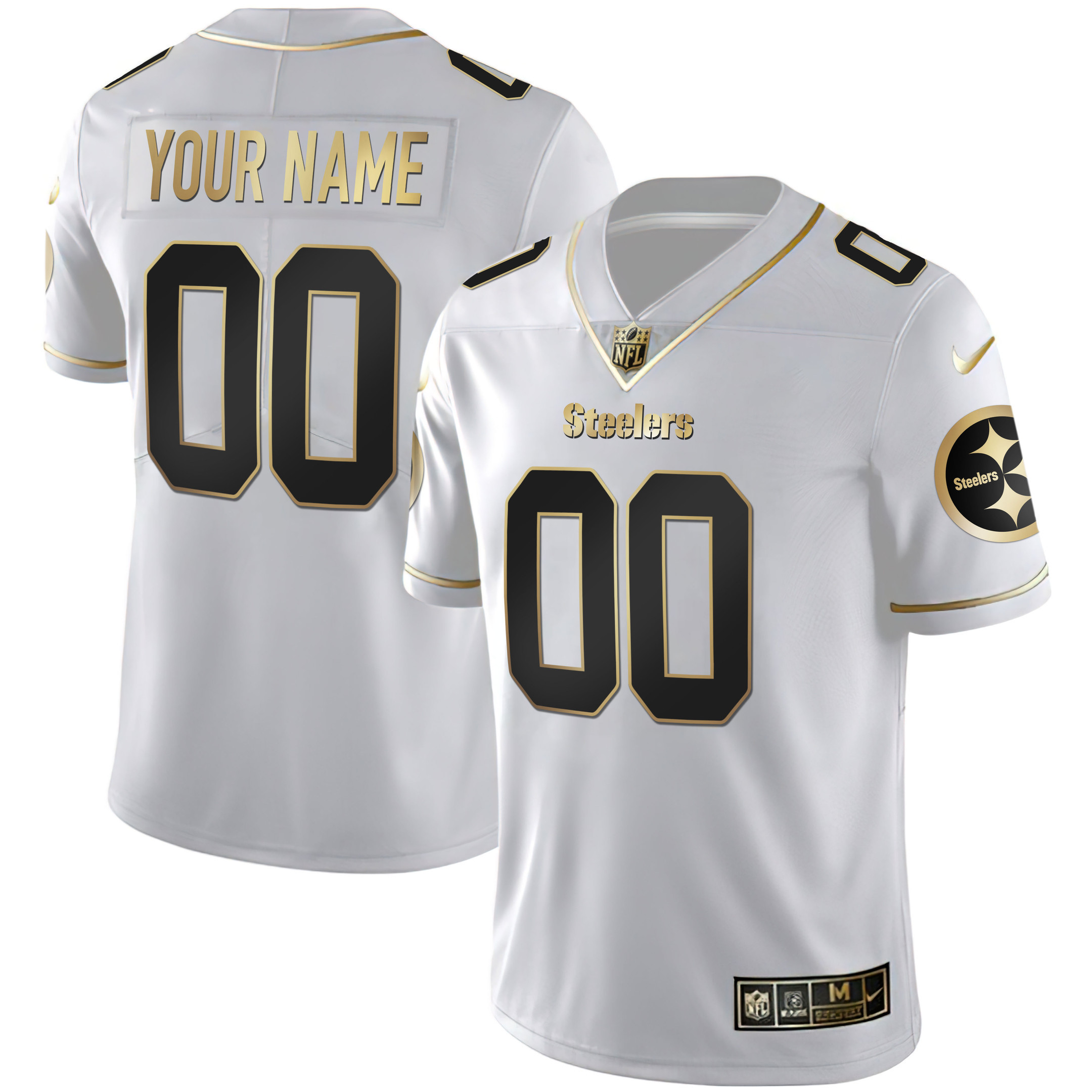 Men's Pittsburgh Steelers Gold and Split Custom Name and Number White Gold Jersey - All Stitched