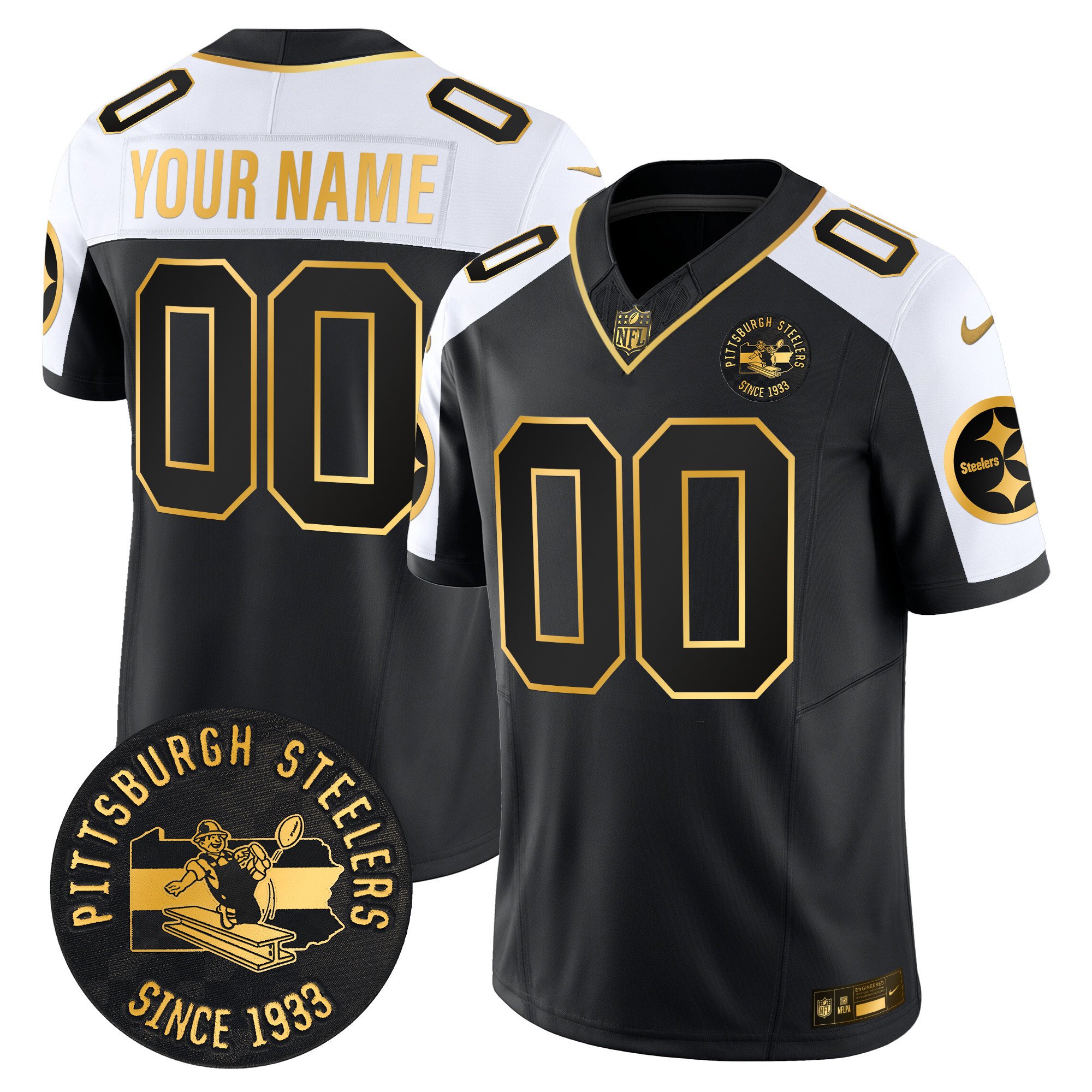 Men's Pittsburgh Steelers Throwback 1933 Patch Gold Vapor Limited Custom Alternate Jersey - All Stitched