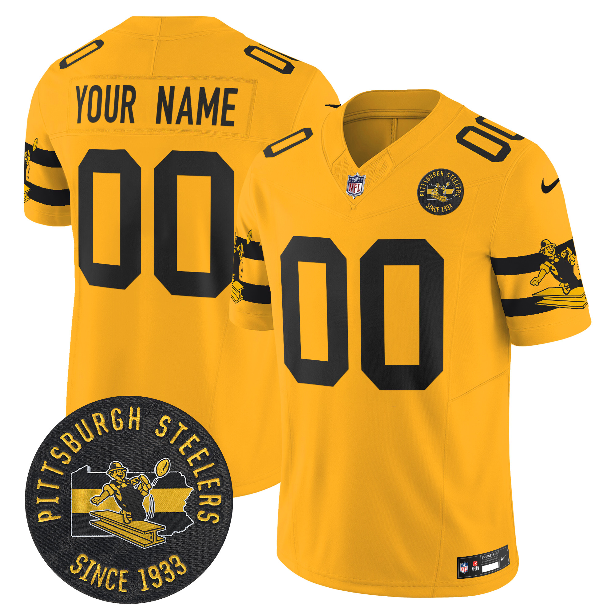 Men's Pittsburgh Steelers Throwback 1933 Patch Vapor Limited Custom Gold Jersey - All Stitched