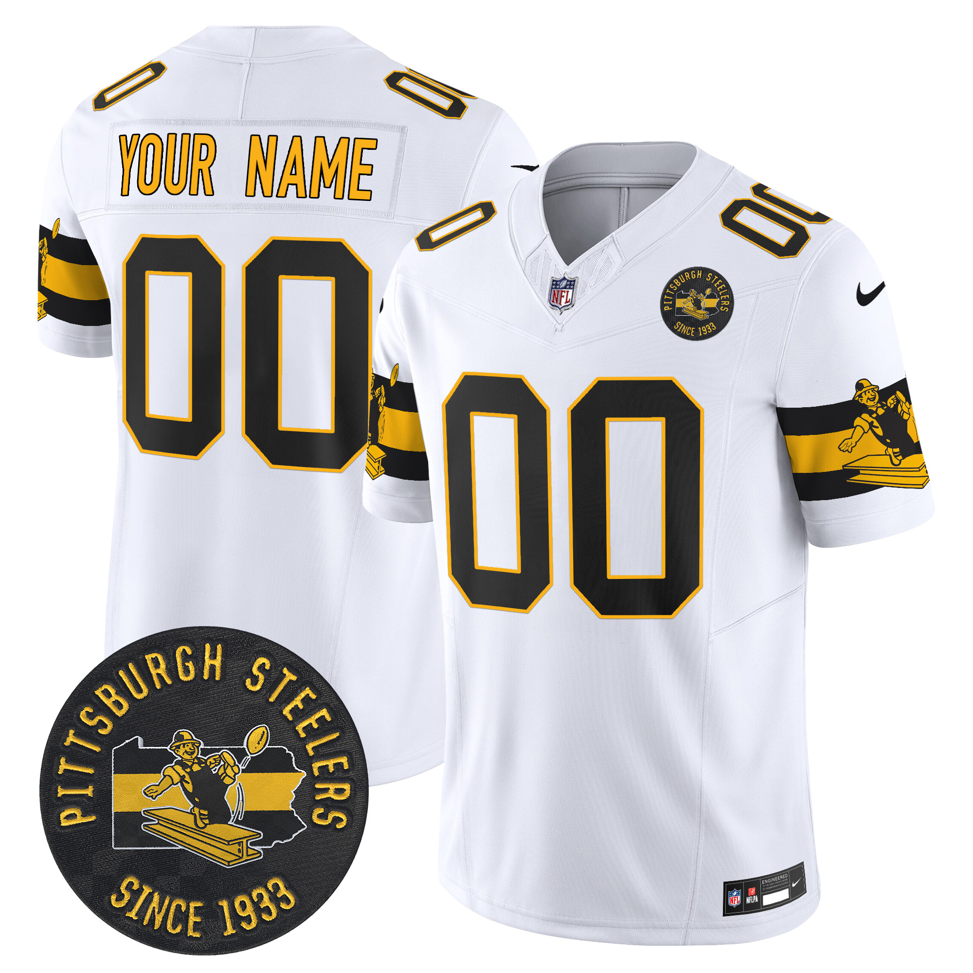 Men's Pittsburgh Steelers Throwback 1933 Patch Vapor Limited Custom White Jersey - All Stitched