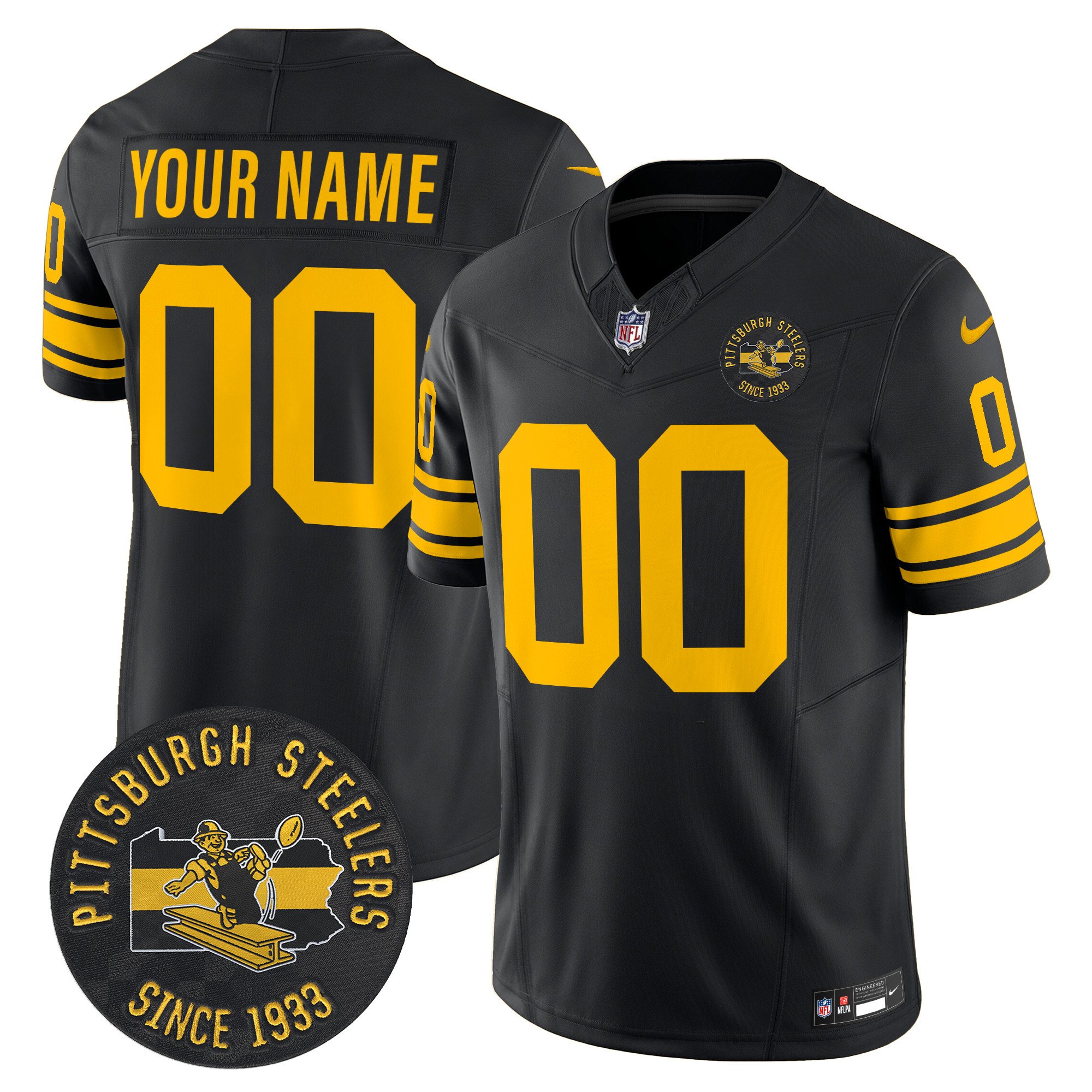 Men's Pittsburgh Steelers Throwback 1962 Vapor Limited Custom Black Jersey - All Stitched