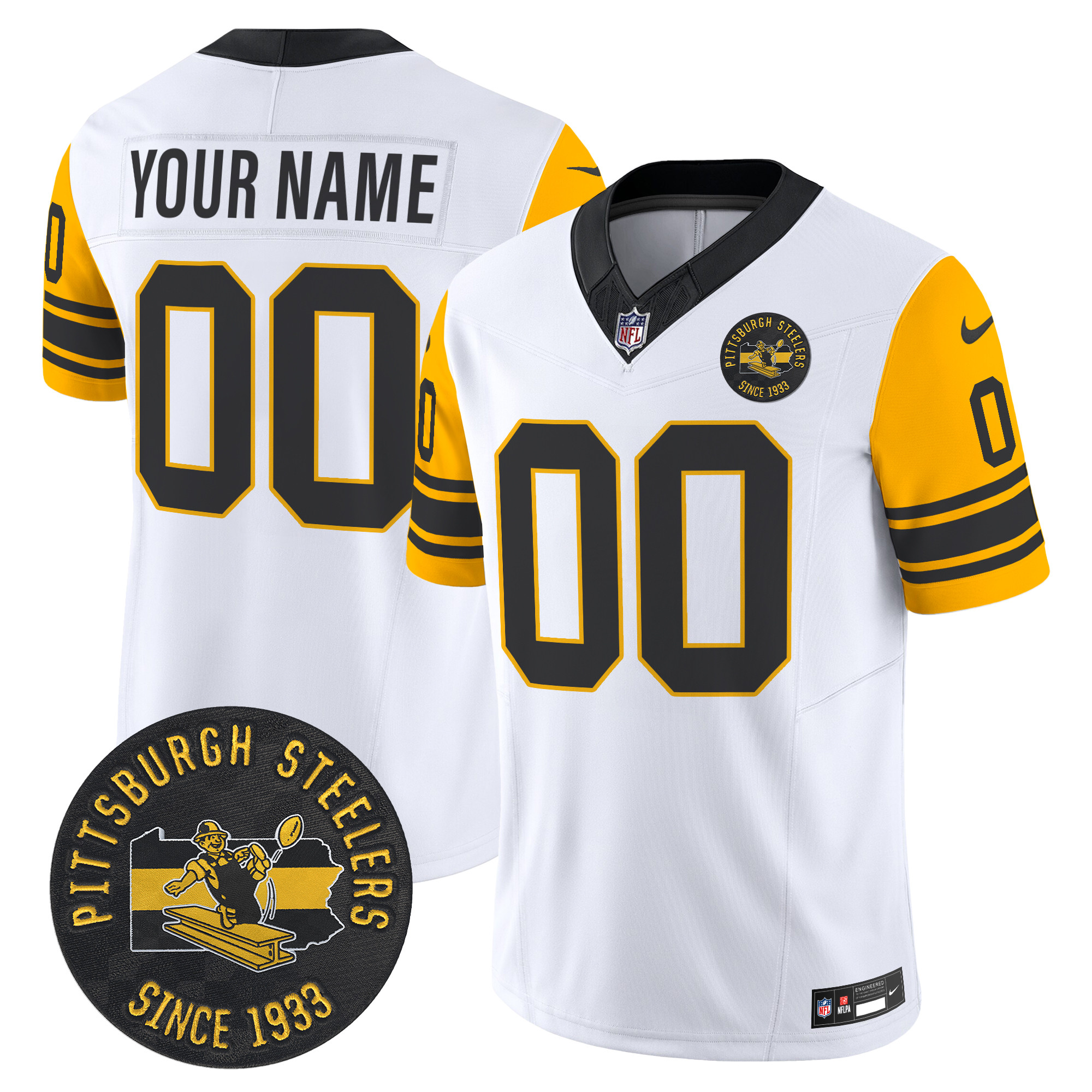 Men's Pittsburgh Steelers Throwback 1962 Vapor Limited Custom White Jersey - All Stitched
