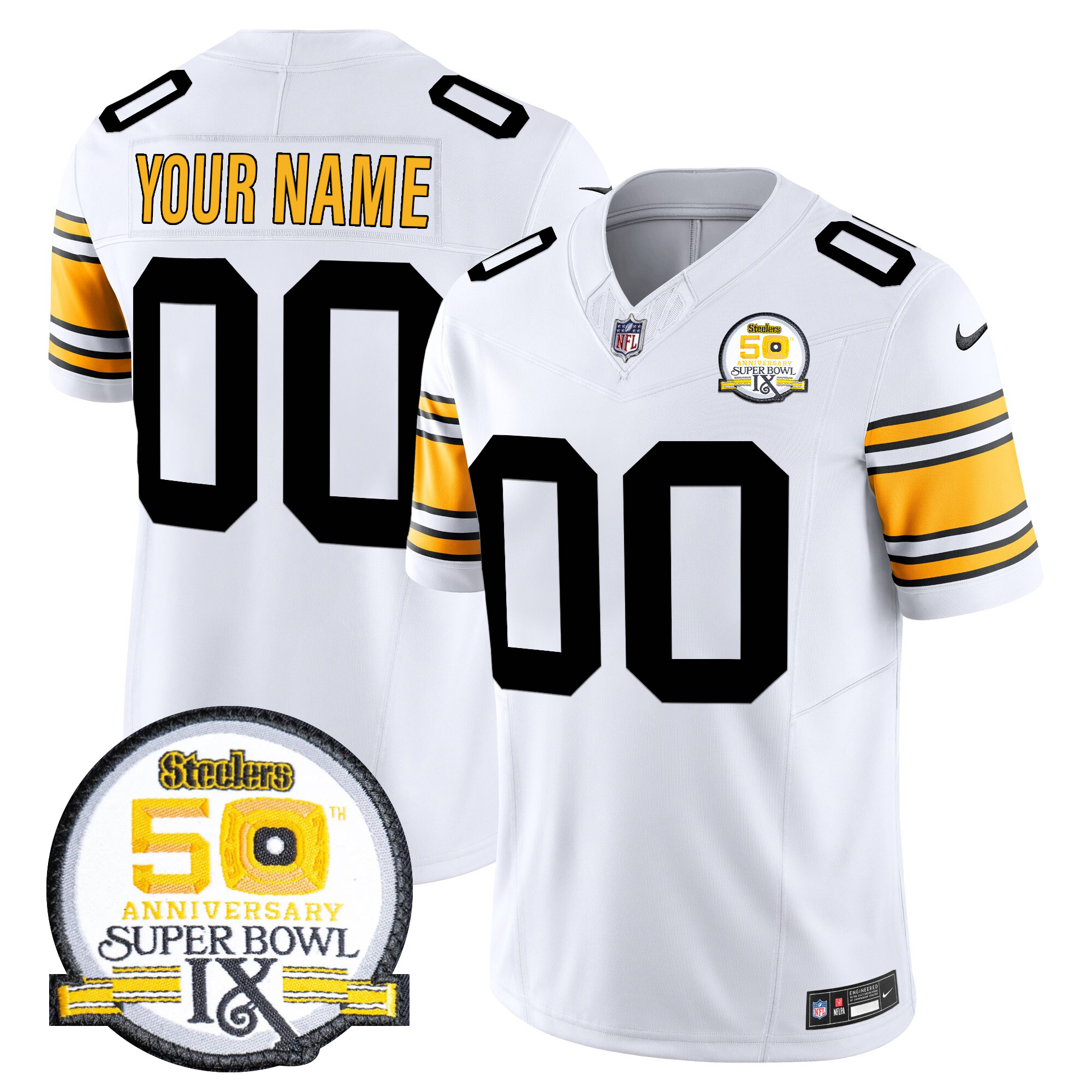 Men's Pittsburgh Steelers Throwback 2024 Vapor Limited Custom 1975 White Jersey - All Stitched