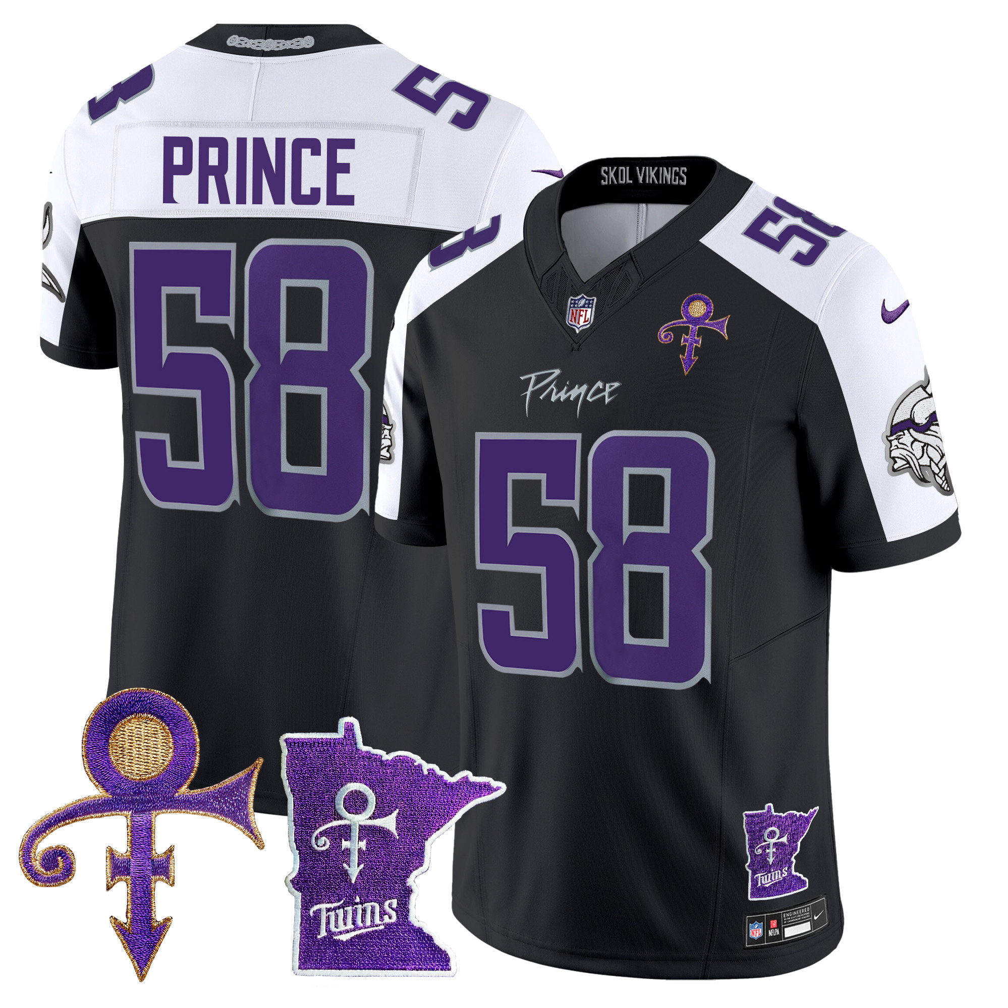 Men's Prince 1958 Minnesota Vikings 2024 Prince Vapor Limited Black Alternate Jersey V2 - All Stitched