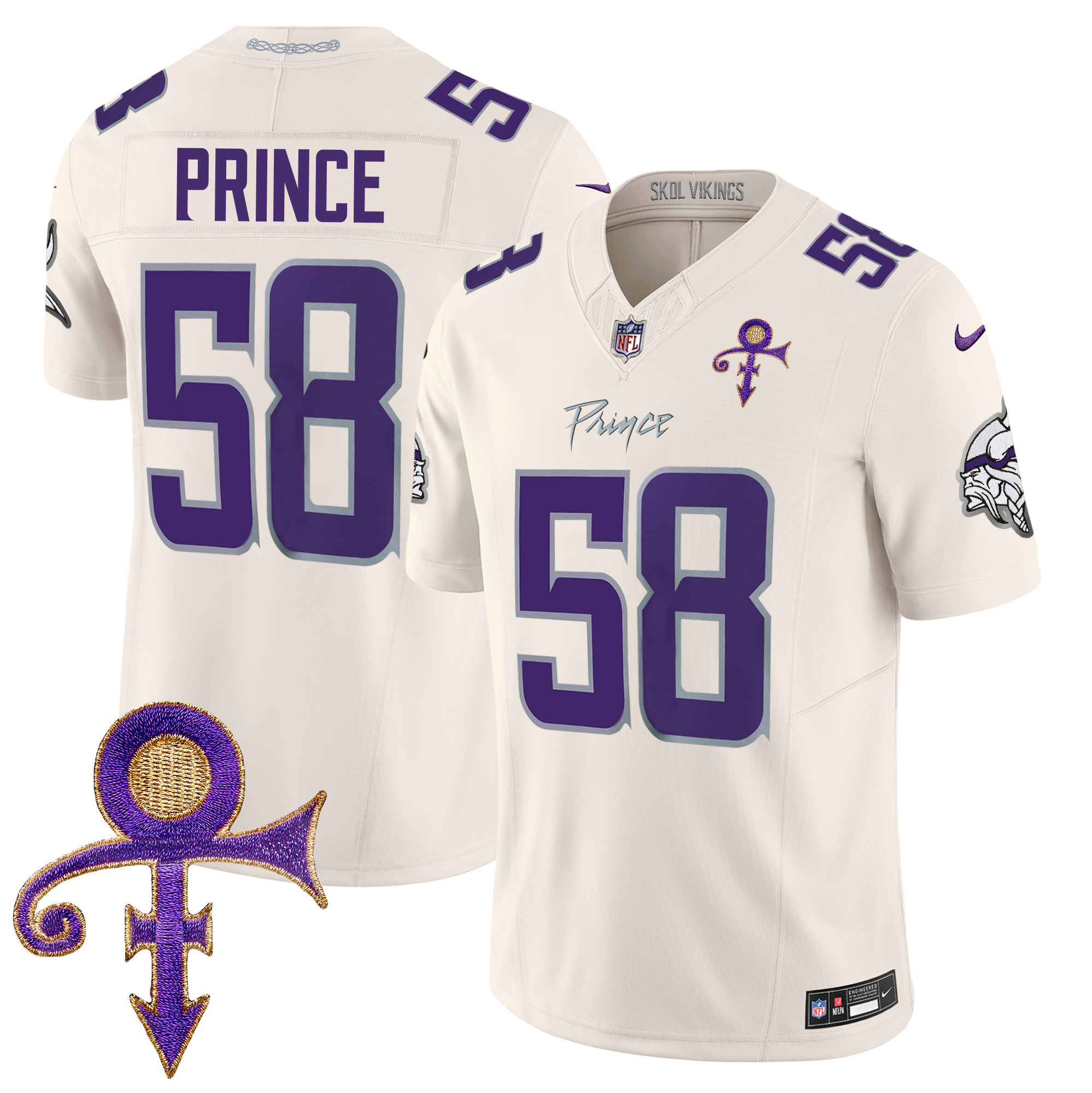 Men's Prince 1958 Minnesota Vikings 2024 Prince Vapor Limited Cream Jersey - All Stitched