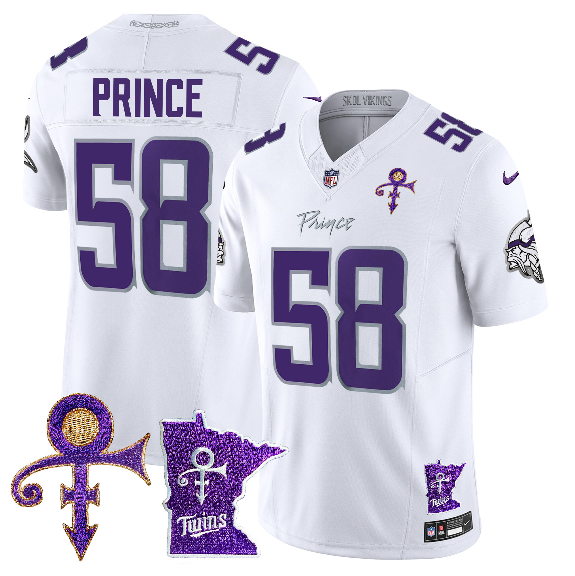Men's Prince 1958 Minnesota Vikings 2024 Prince Vapor Limited White Limited Jersey V2 - All Stitched