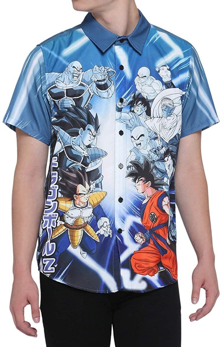 Mens Print Dragon Ball Z Characters Button-Up Hawaii Shirt The Great Gift For Dragon Ball Z Fans