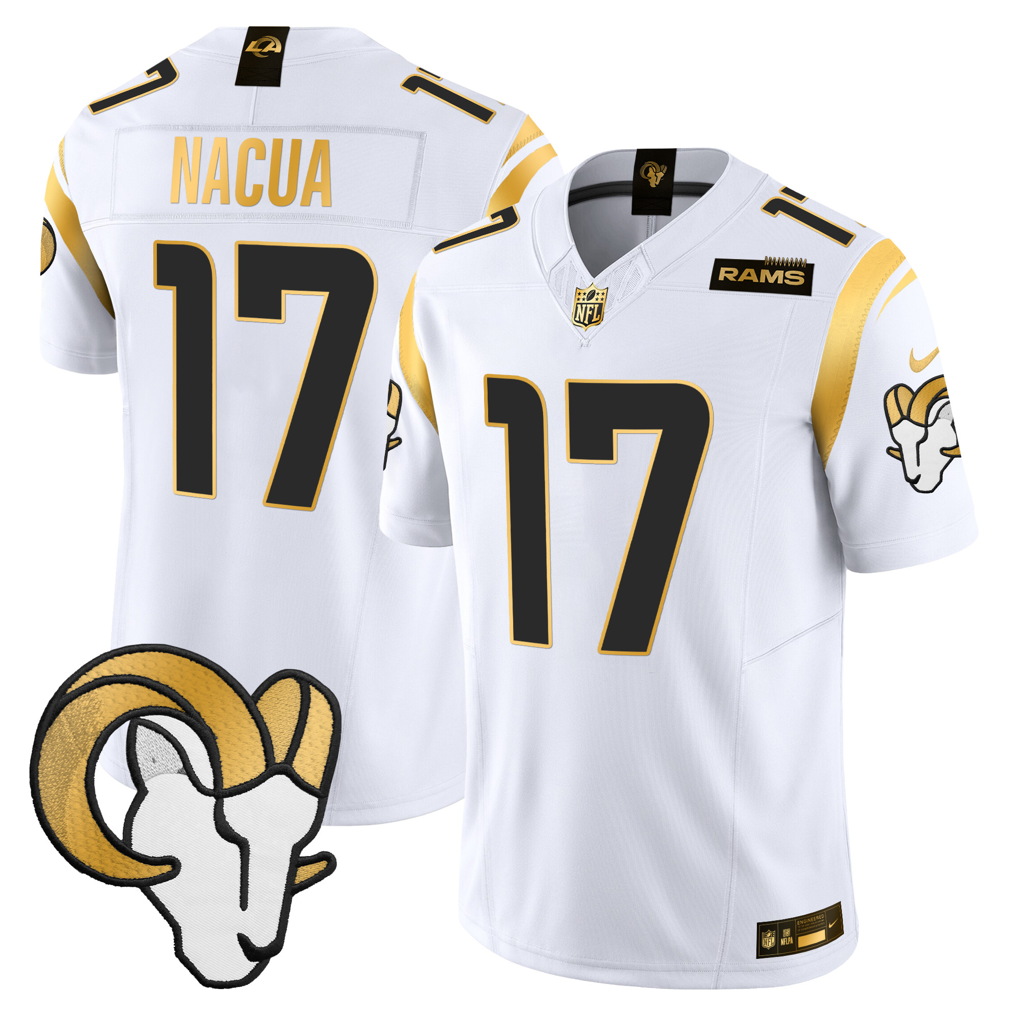 Men's Puka Nacua Los Angeles Rams 2024 Gold Vapor Limited White Jersey - All Stitched