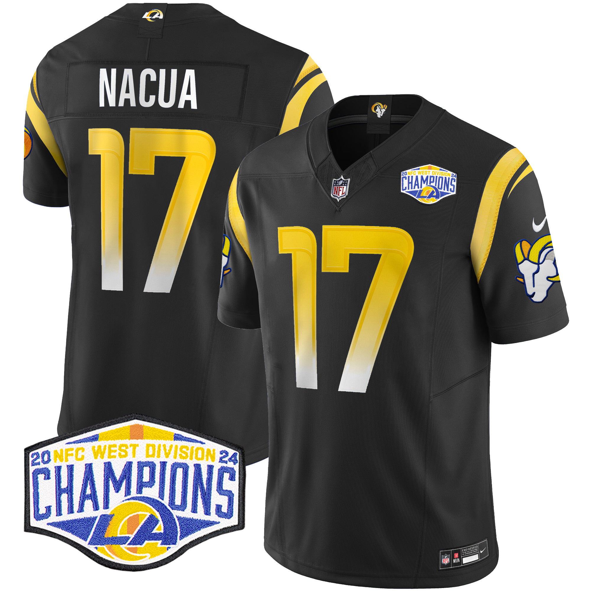 Men's Puka Nacua Los Angeles Rams 2024 NFC West Division Champions Vapor Limited Black Jersey - All Stitched
