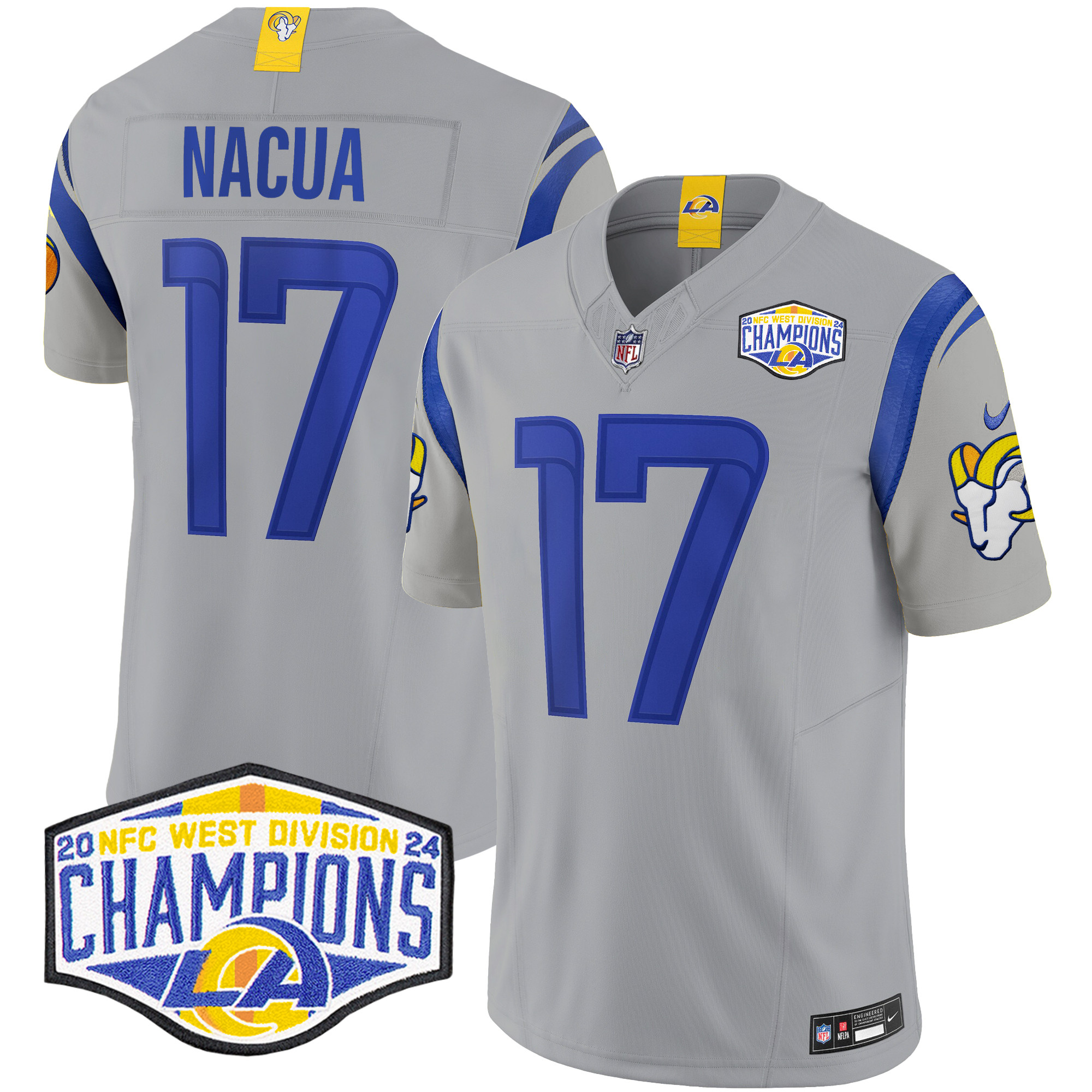 Men's Puka Nacua Los Angeles Rams 2024 NFC West Division Champions Vapor Limited Gray Jersey - All Stitched