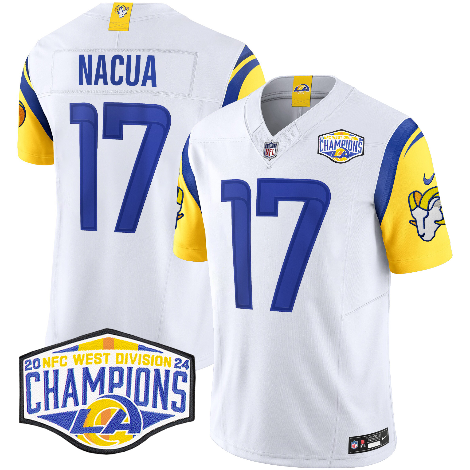 Men's Puka Nacua Los Angeles Rams 2024 NFC West Division Champions Vapor Limited White Jersey - All Stitched