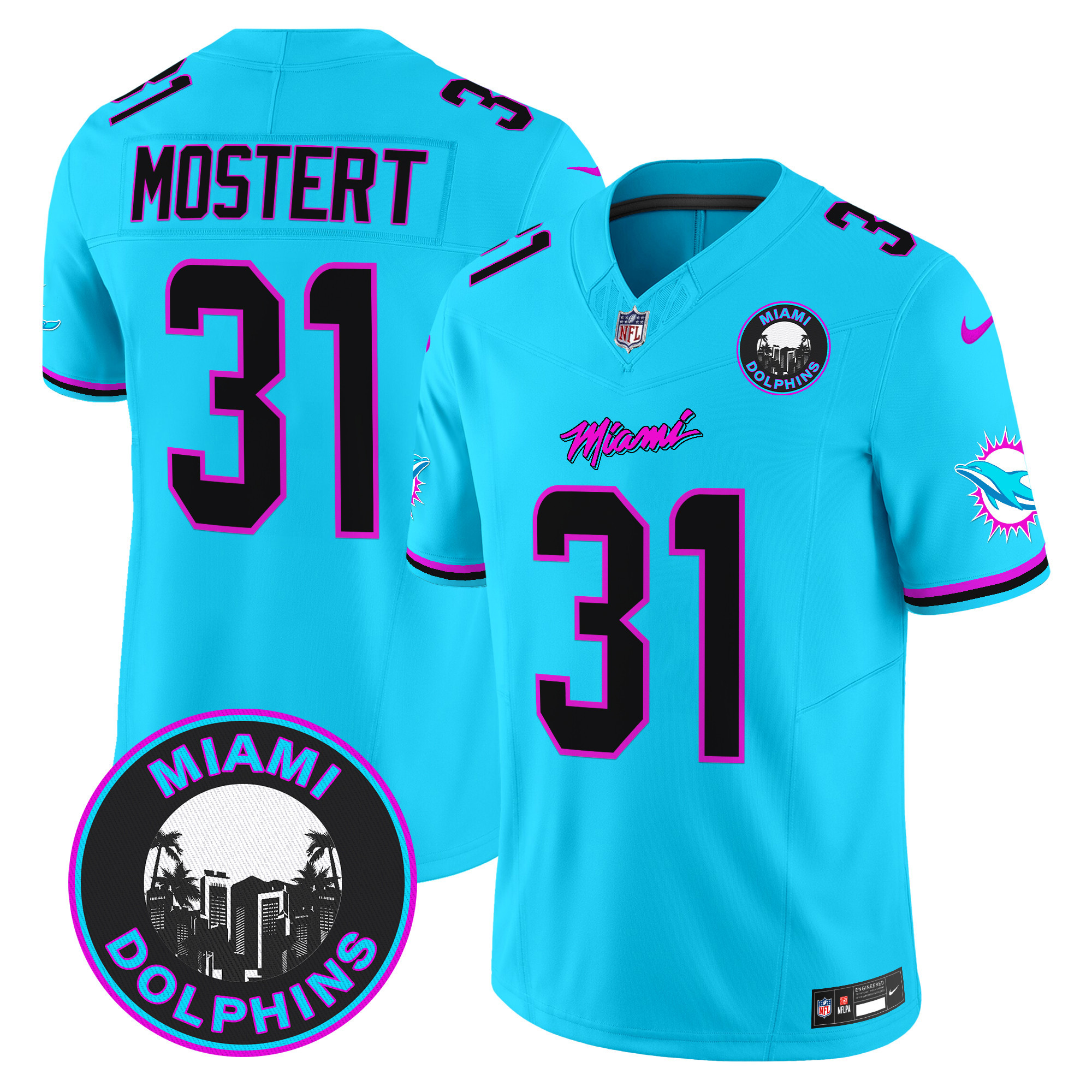 Men's Raheem Mostert Miami Dolphins "Miami Vice" Vapor Limited Aqua Jersey V3 - All Stitched
